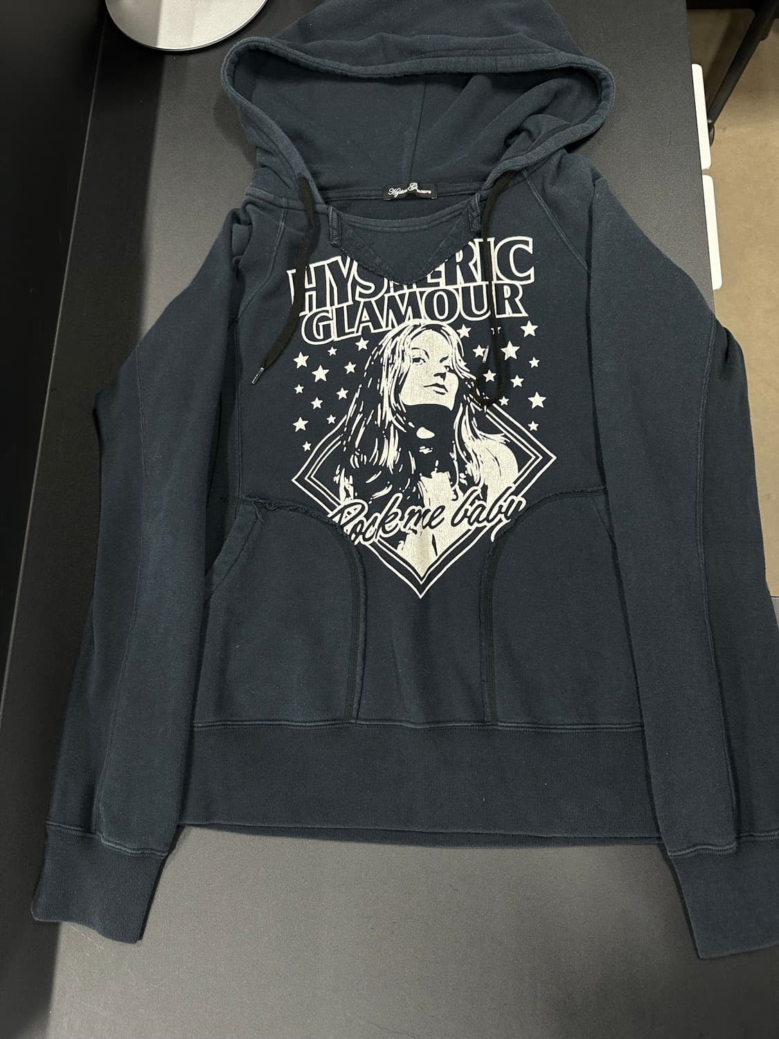 히스테릭 글래머 rock me baby 히스걸 네이비 후드 긴팔 슬리브 상품이미지4
