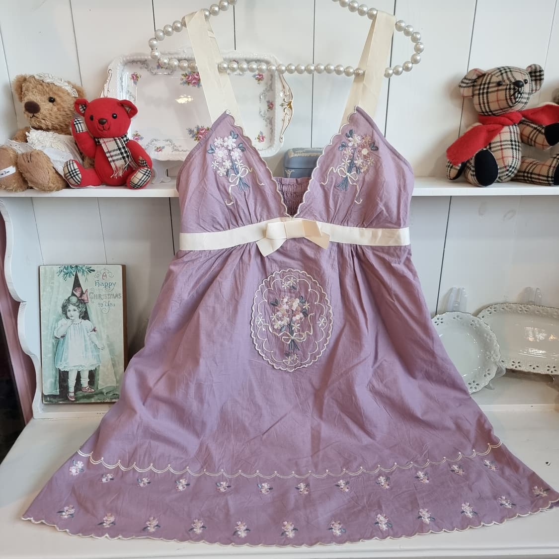 라일락 자수 리본 슬립 원피스 상품이미지1