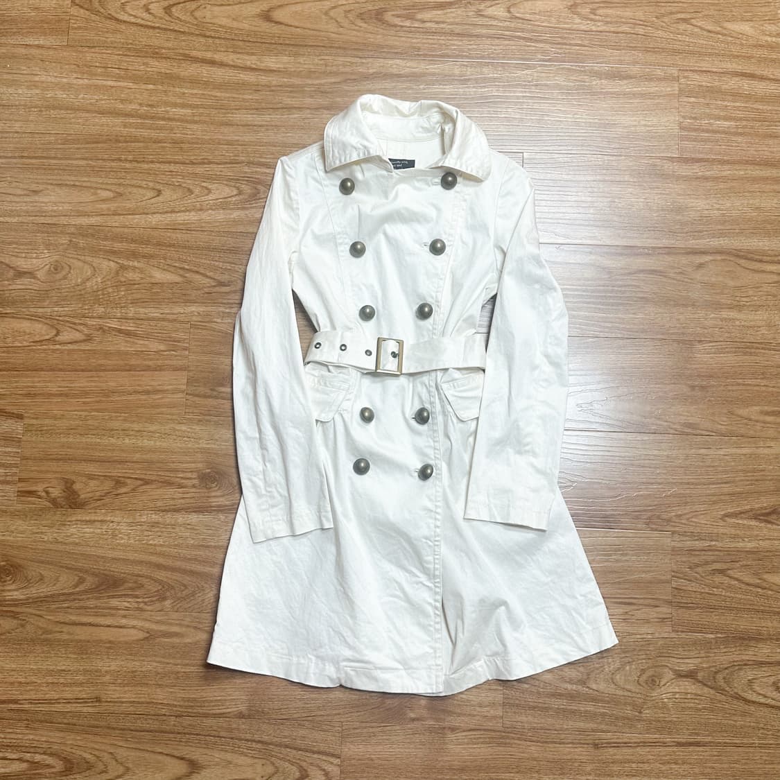 빈티지 화이트 금장 하이넥 벨트 코트 오네갸루 긱시크 달천깔 코이세이오깔 상품이미지1