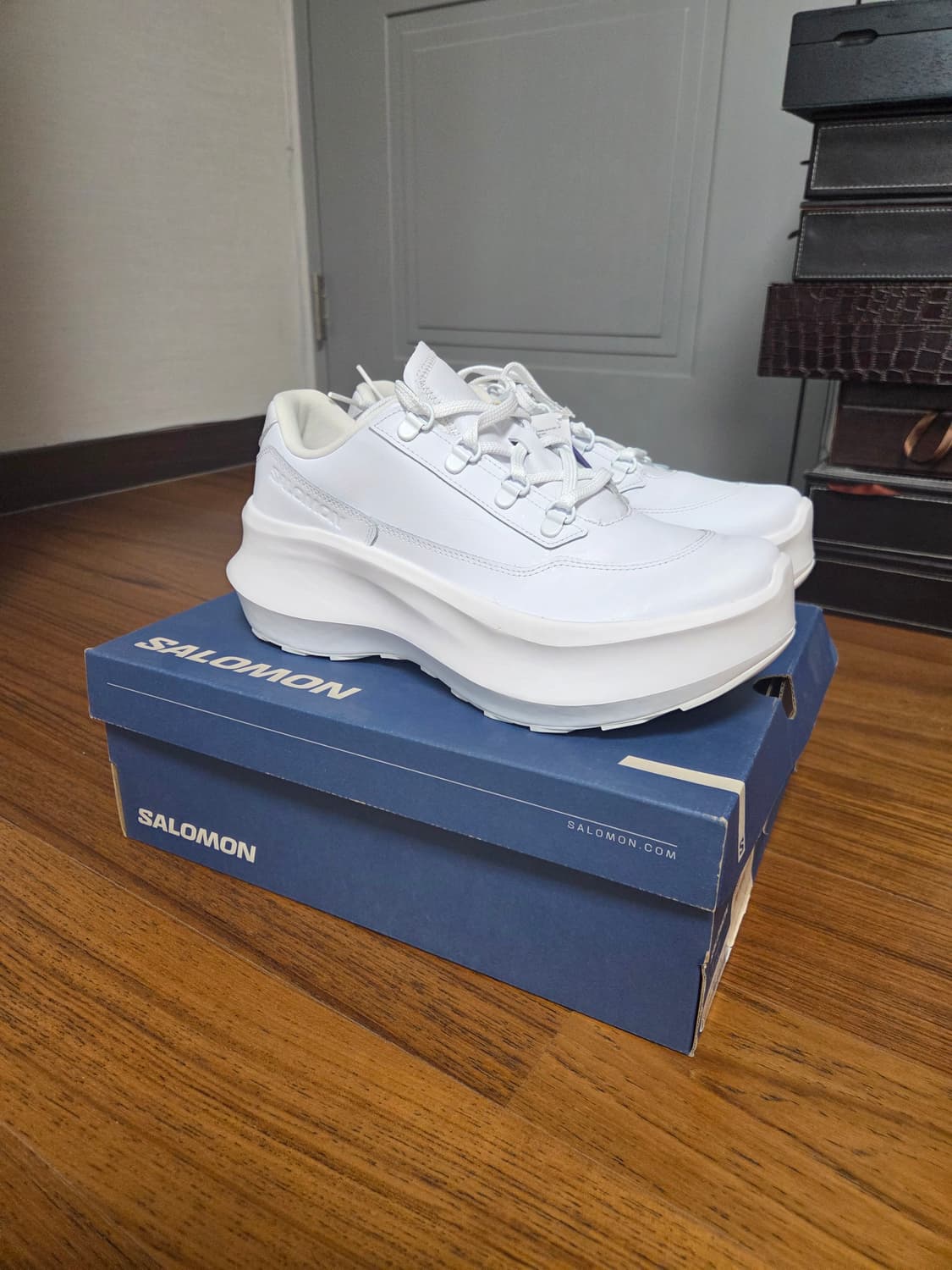 살로몬 꼼데가르송 옴므 레더 플랫폼 화이트 스니커즈 상품이미지1