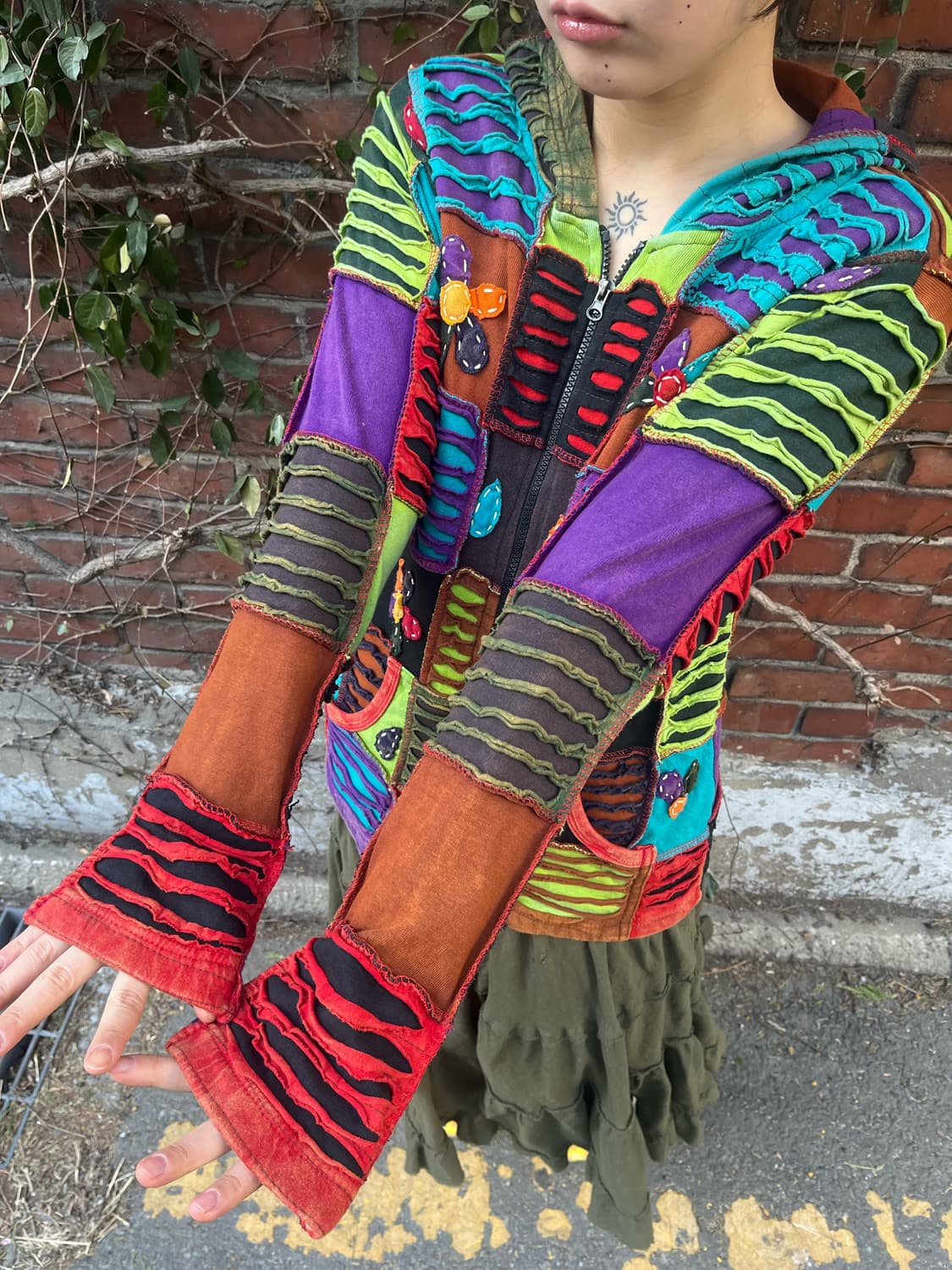 히피 패치워크 후드 집업 상품이미지4