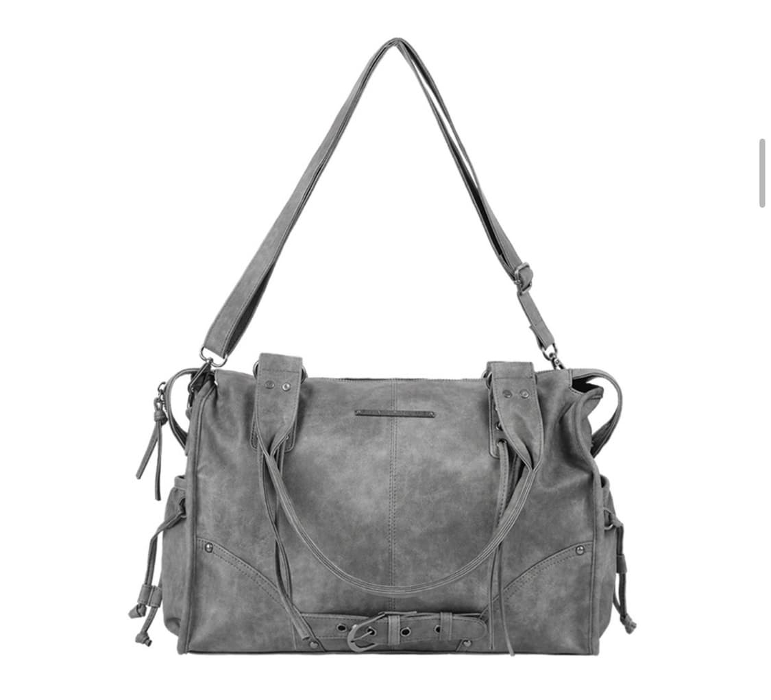 팬시클럽 벨티드 워싱 레더백 그레이 / 크로스 숄더 가죽 가방 상품이미지2
