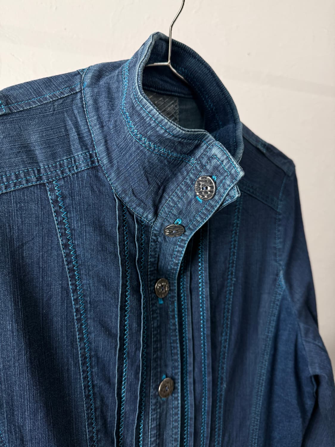 chamoisv 스티치 믹스드 롱 자켓 상품이미지5