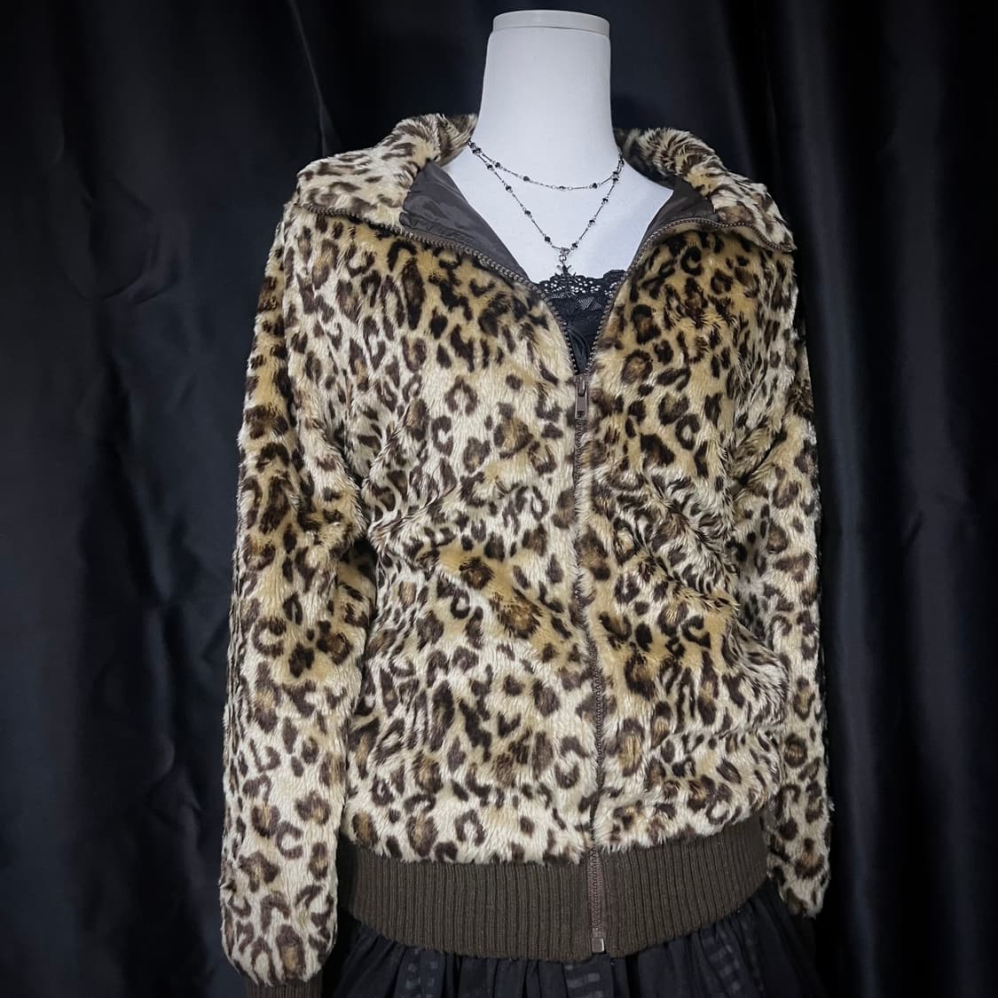 오네갸루 호피 캬라멜 브라운 퍼자켓 상품이미지2