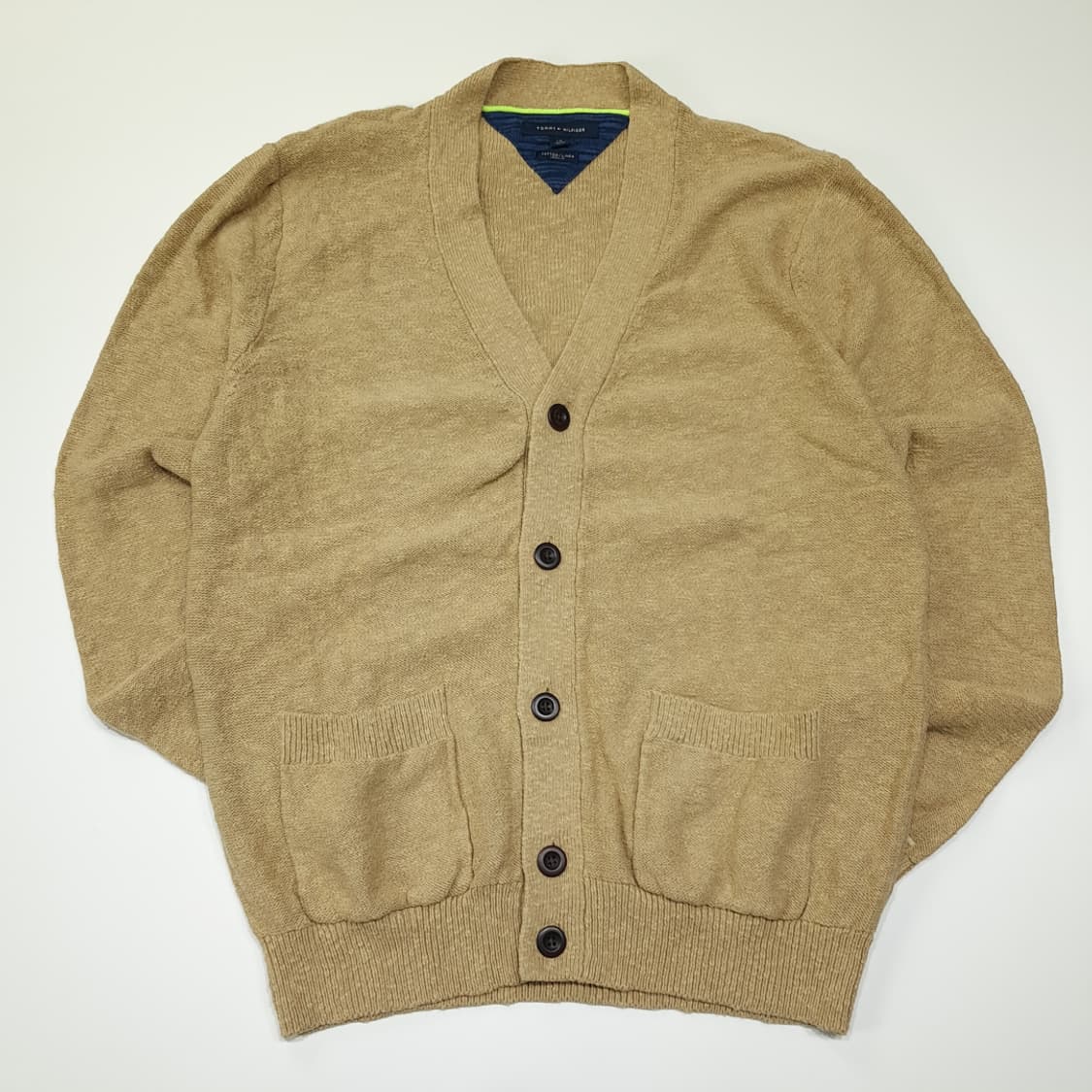 CL117 L 타미힐피거 베이지 코튼 & 린넨 블렌드 투포켓 배색 가디 상품이미지1