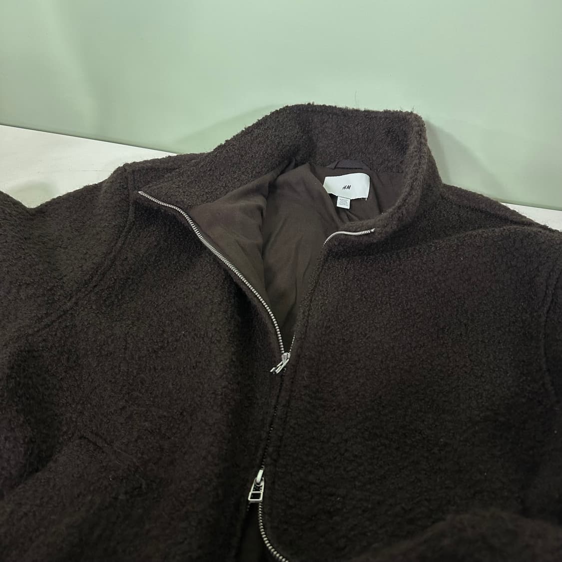 XXL 흐앤므 H&M 딥브라운 오버핏 투웨이 크롭 부클자켓 상품이미지3