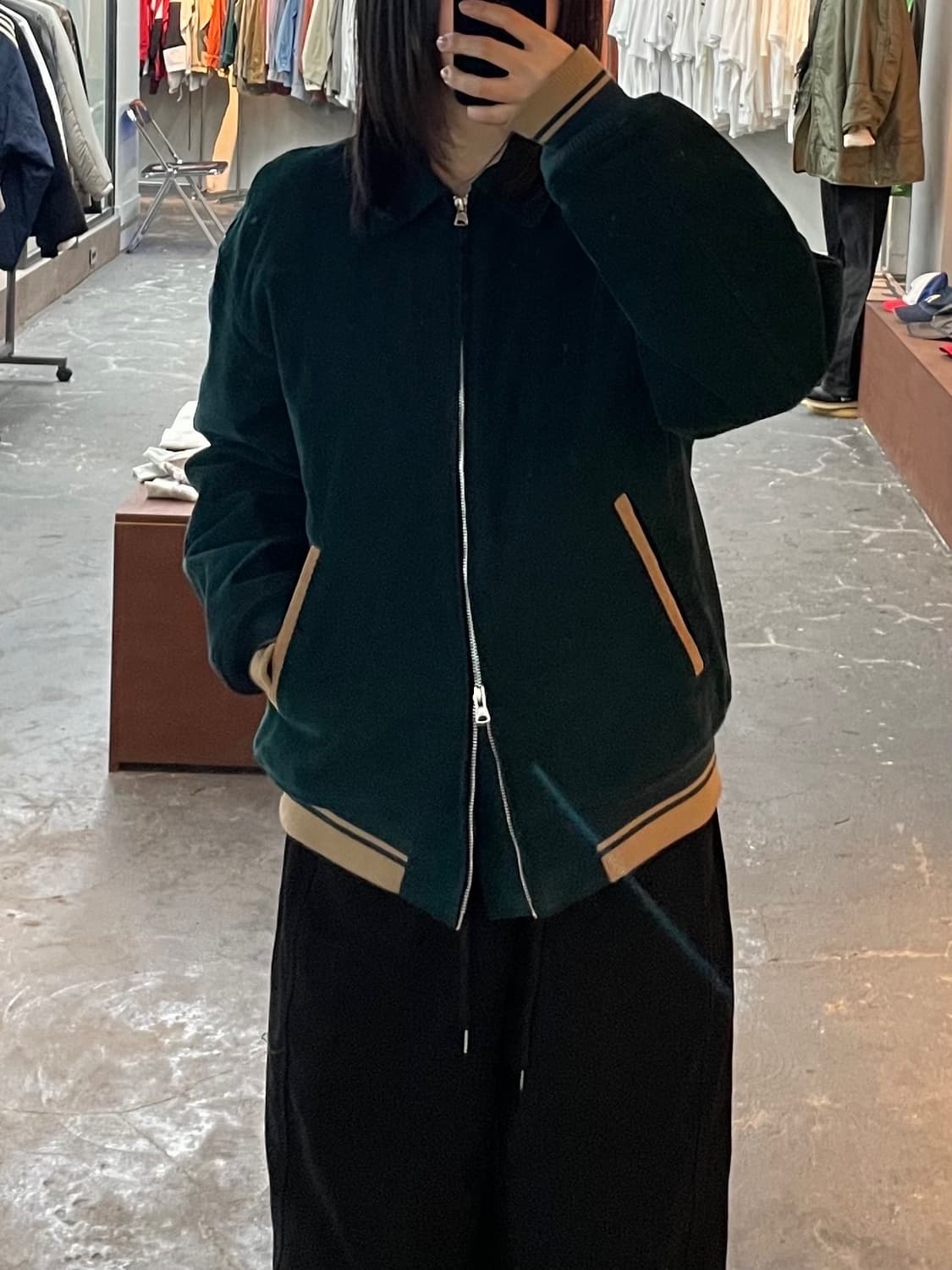 프리즘웍스 코듀로이 다크그린 바시티 자켓 H1533 상품이미지1