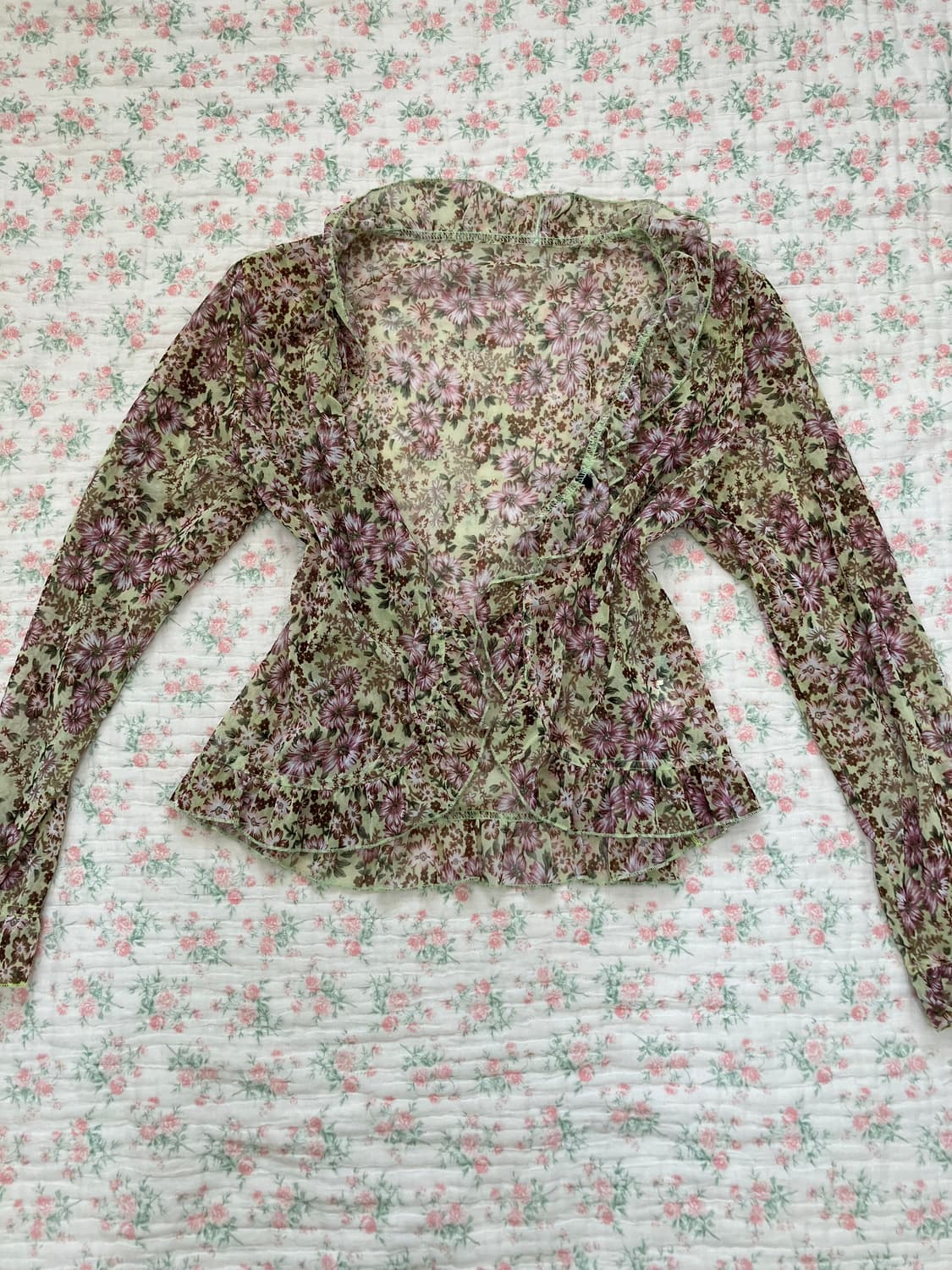 빈티지 플라워 패턴 프릴 볼레로 가디건 1091 모리걸 y2k 스트릿 갸 상품이미지1
