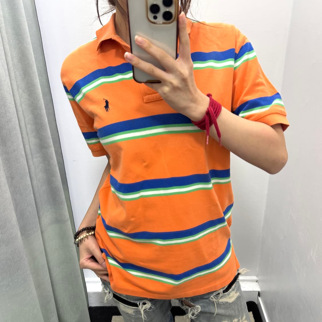 폴로 오렌지 블루 스트라이프 pk 반팔티셔츠 상품이미지1