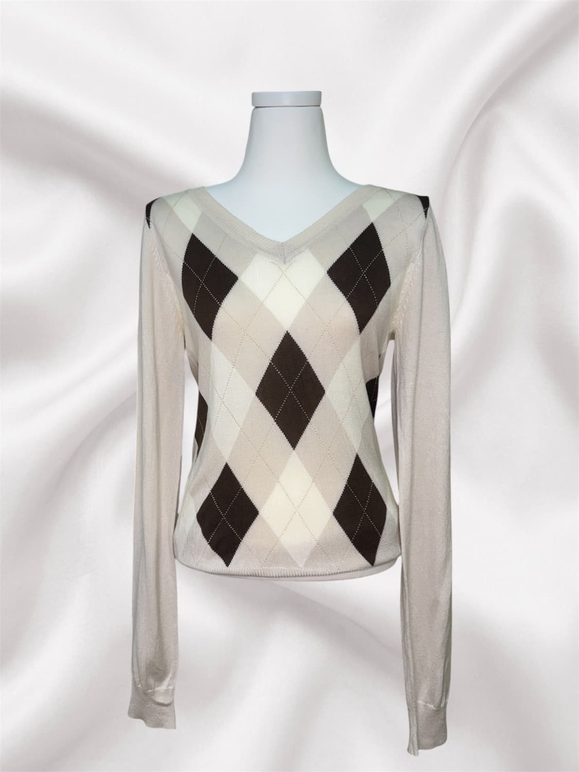 Vino Rouge 라떼 아가일 슬림 니트 탑 M 상품이미지1