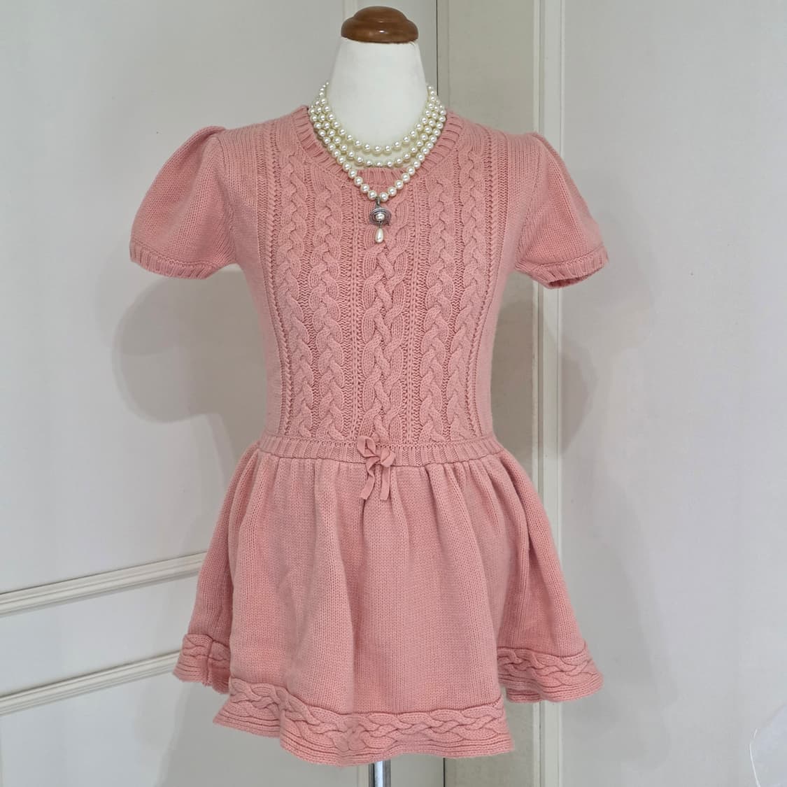 일본빈티지)핑크히메갸루st 로맨틱 양산형 케이블 니트 셔링반팔블라우스 상품이미지4