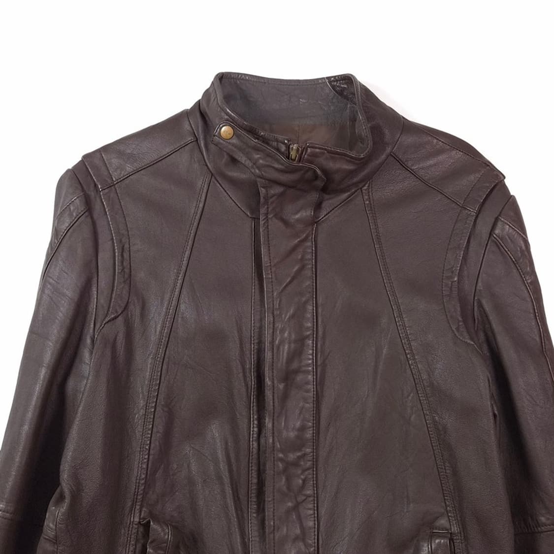 ITALY 프리미엄 양가죽 하이넥 절개 레더 자켓 XL 상품이미지3