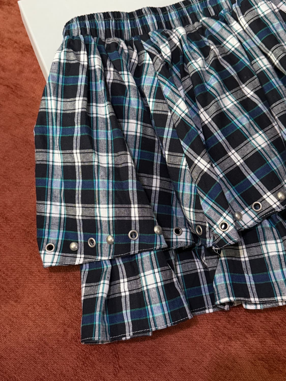 플리즈프로젝트 plzproject 스터드 프릴 레이어드 체크 스커트 상품이미지2