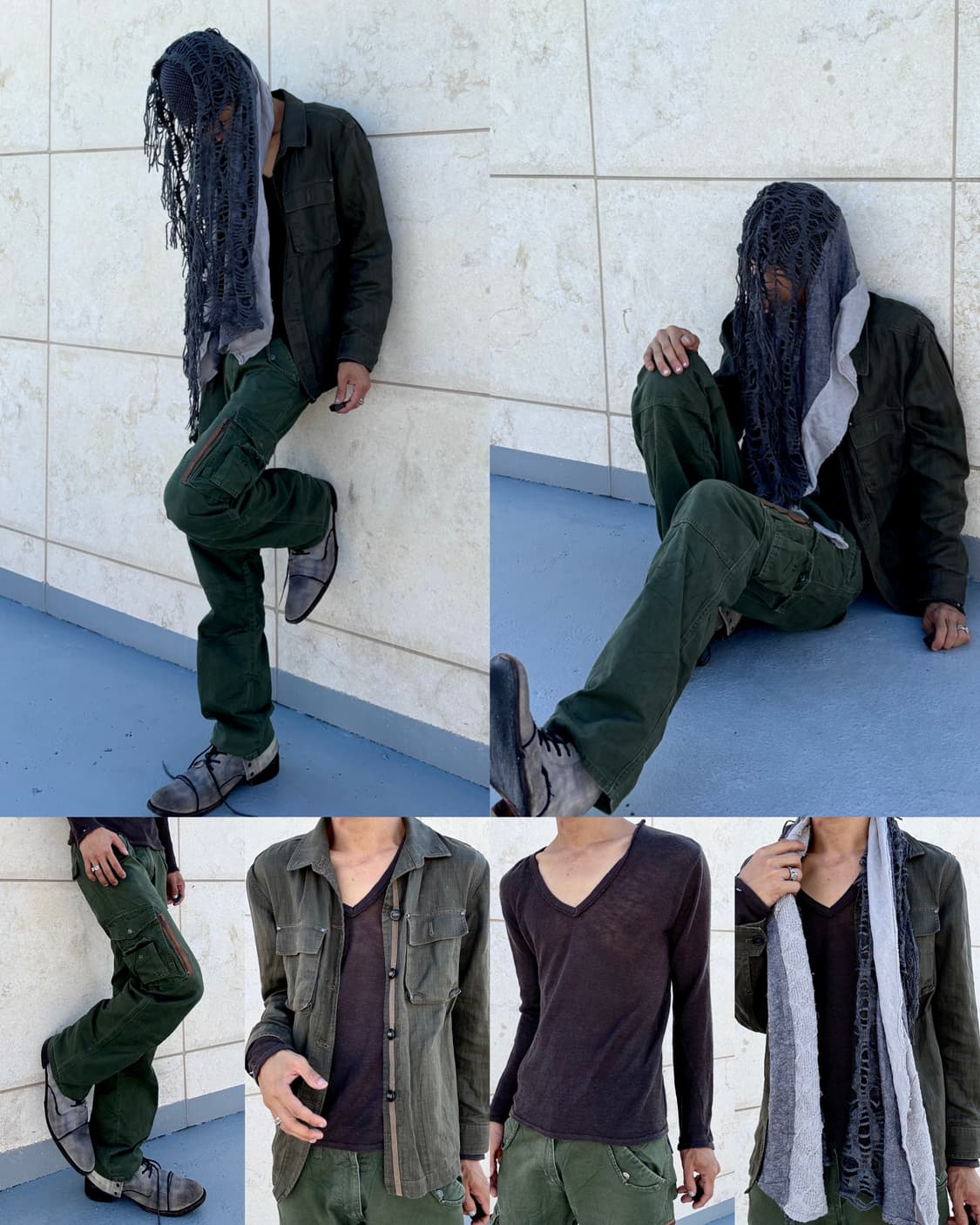 “Vintage” Grunge Mood Khaki&Grey Scarf 상품이미지4