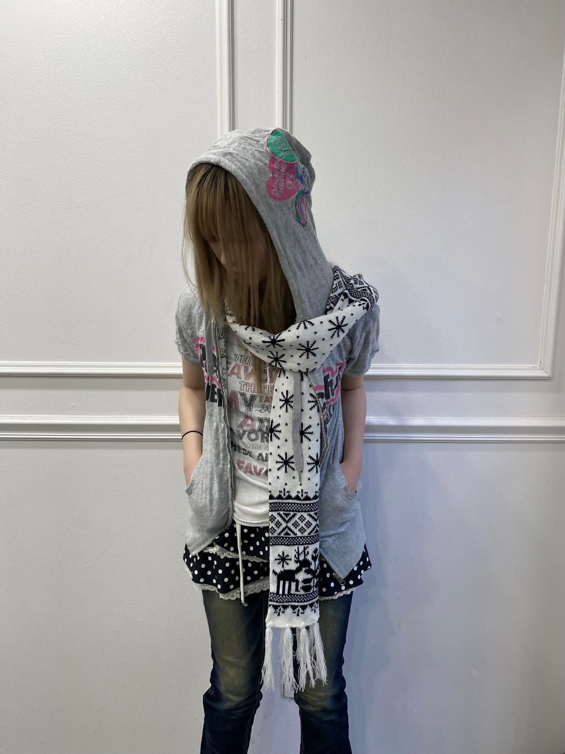 Kitsch&Y2K Mood Reversible 1/2 hoodie  상품이미지1