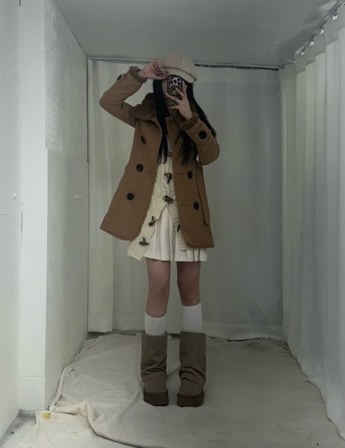 오네 라떼 갸루깔 브라운 코트 떡볶이 니트 후드 [스윙잉홍대 코디세트] 상품이미지2