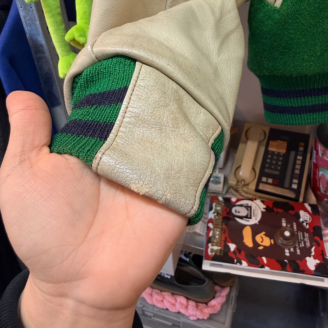 80S 골든베어 멜튼 울 레더 바시티 자켓  스타디움 자켓 L XL 상품이미지5