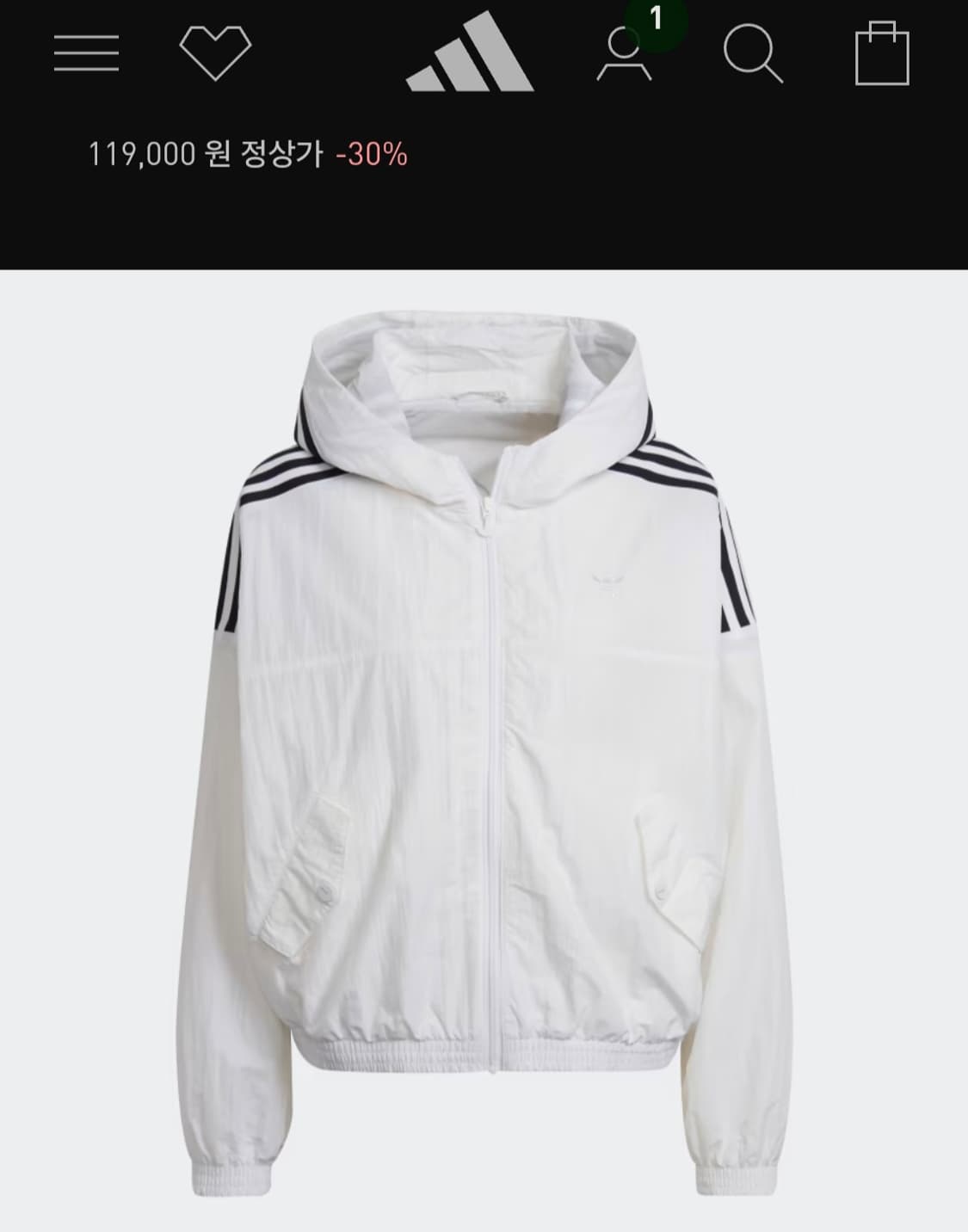 아디다스 후드 바람막이 화이트/파이어버드 집업 상품이미지1