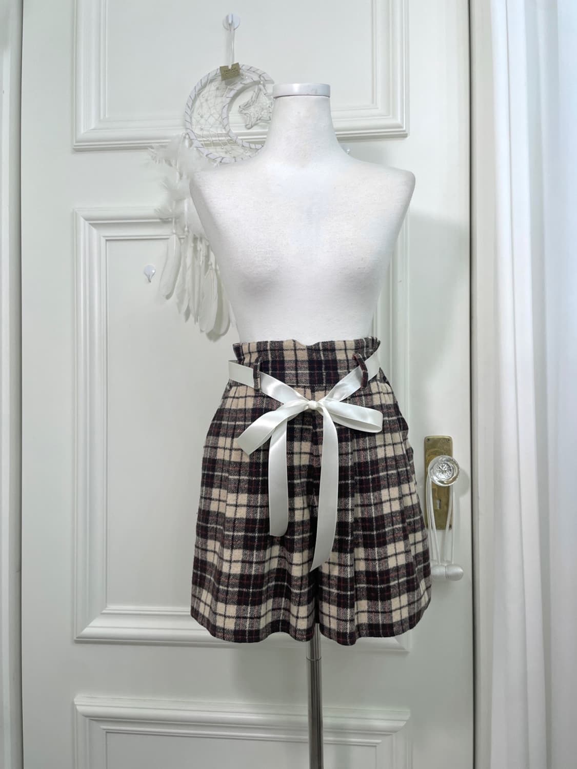 brown beige check pleats pocket banding 상품이미지1
