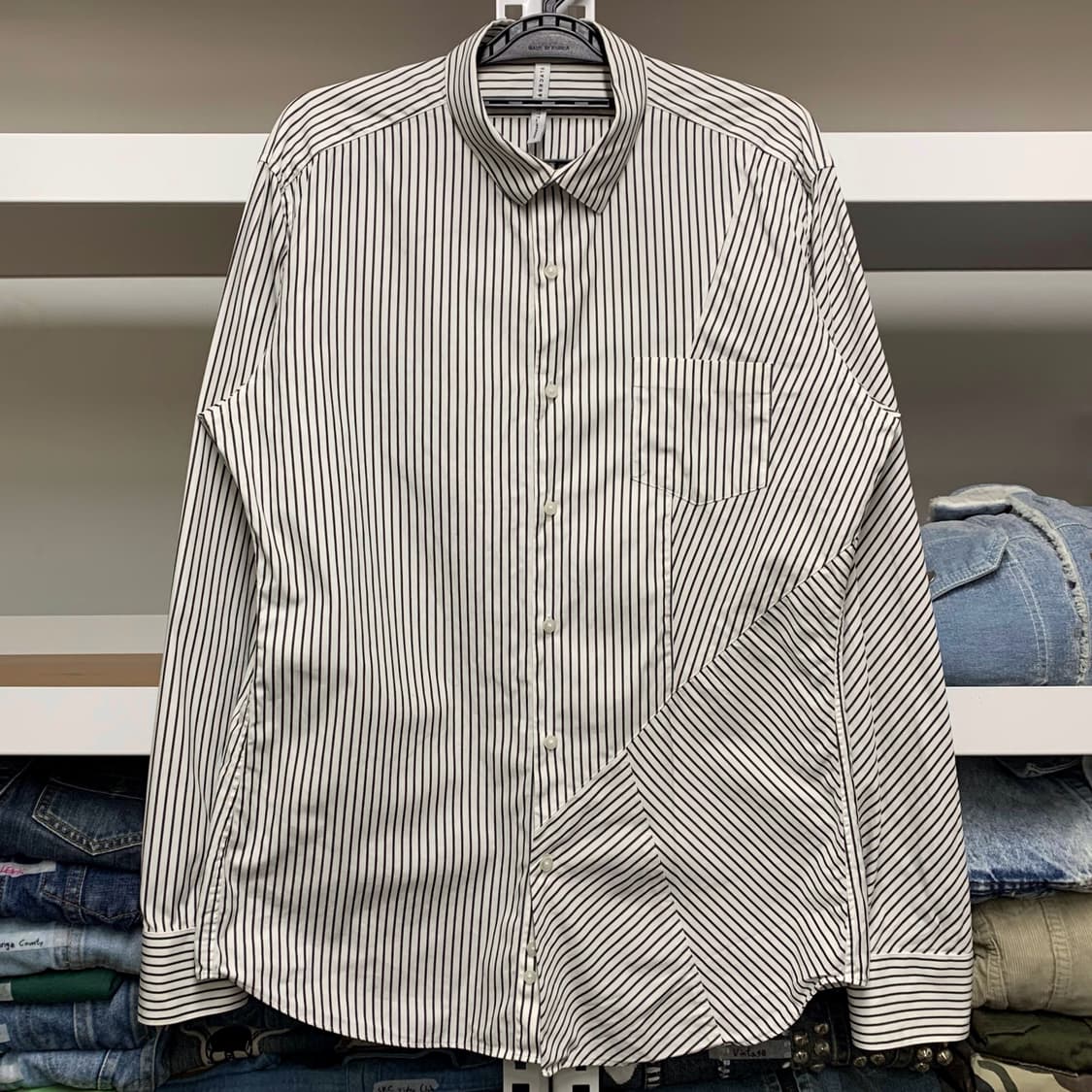 [M] 블랙 바렛 바이 닐 바렛 스트라이프 패치워크 코튼셔츠 상품이미지2