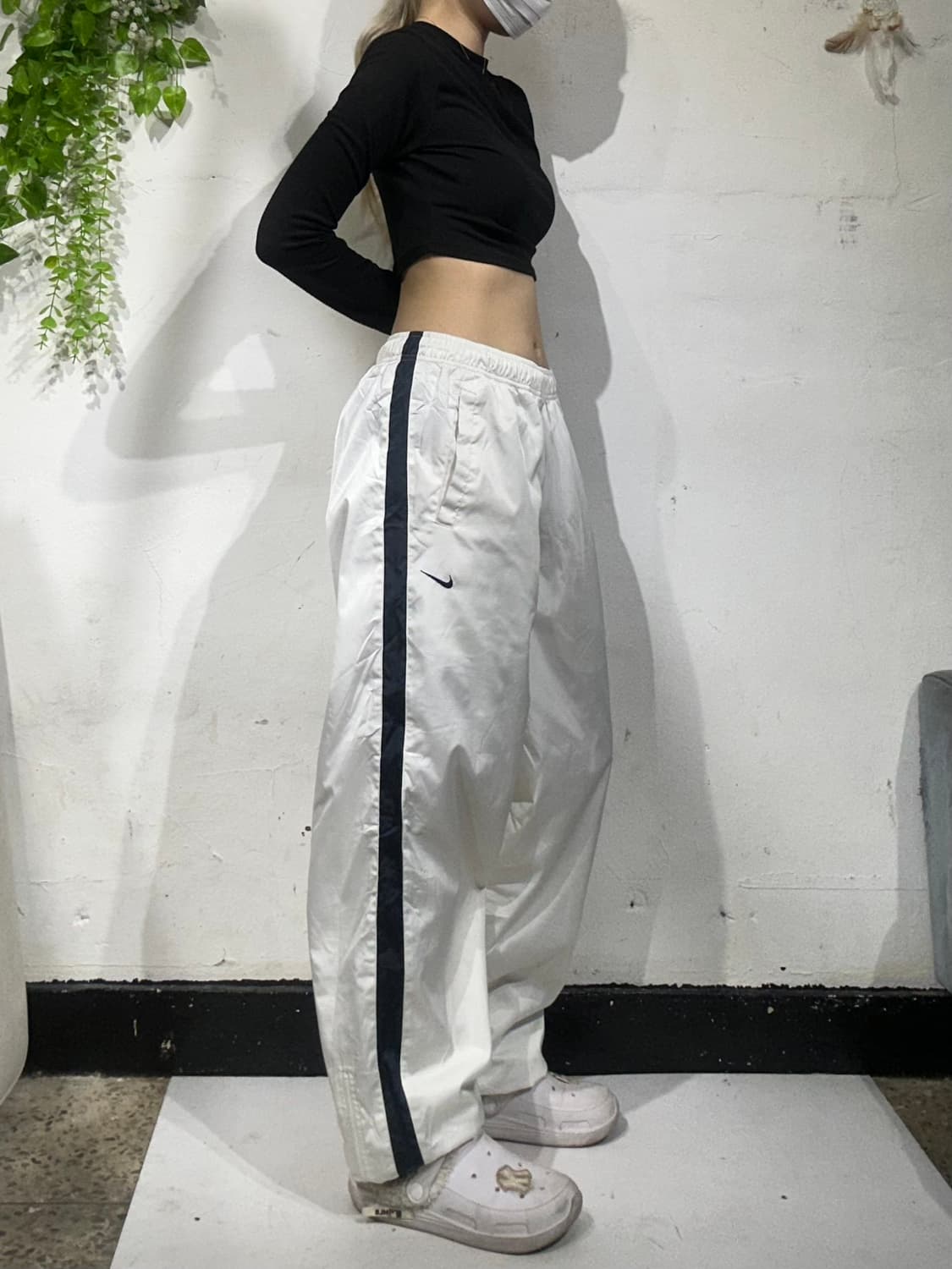 00s 나이키 화이트 블랙 사이드 라인 와이드 트랙 팬츠 M 상품이미지1