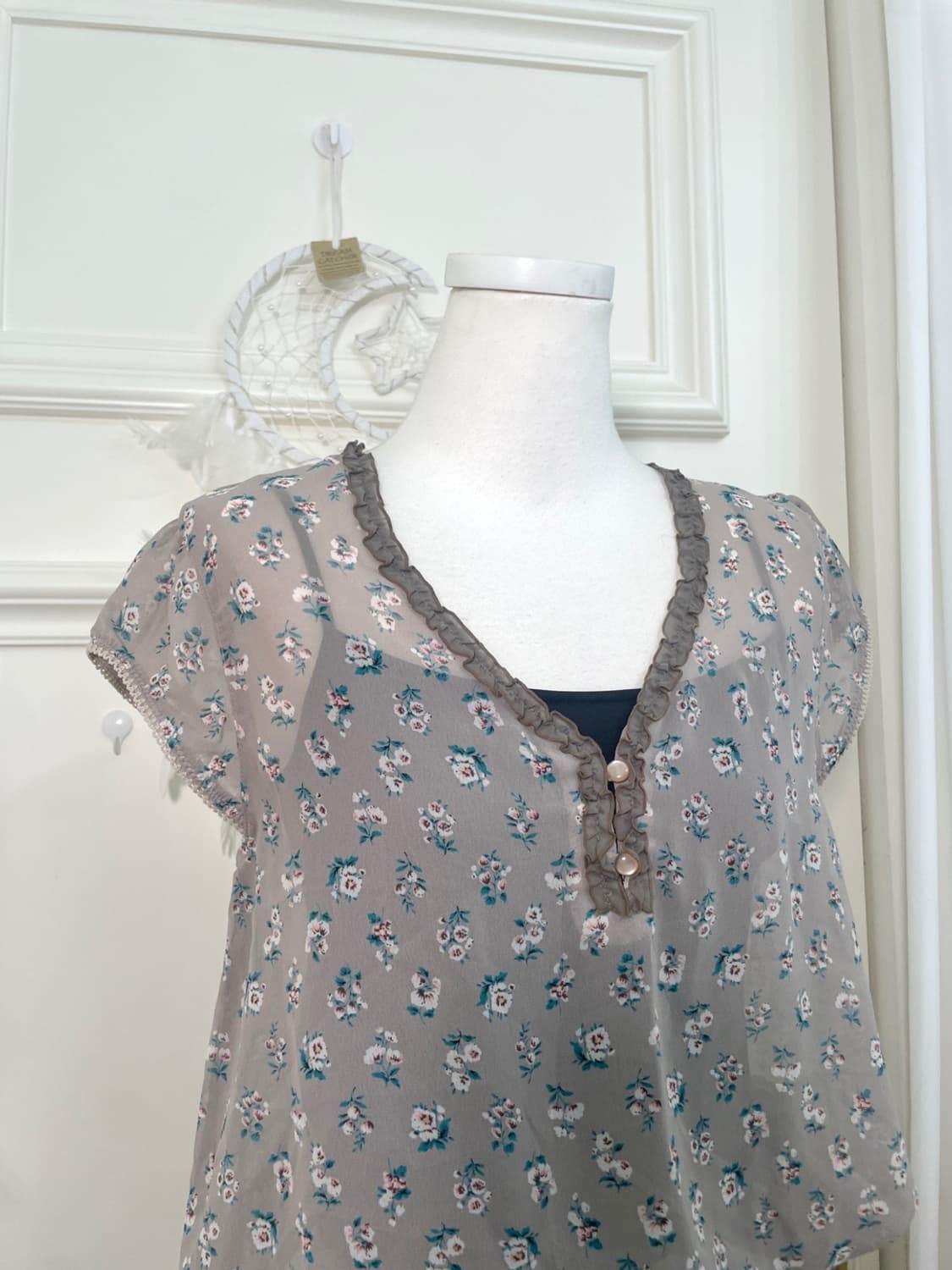 gray flower ruffle shirring mini opc(siz 상품이미지6