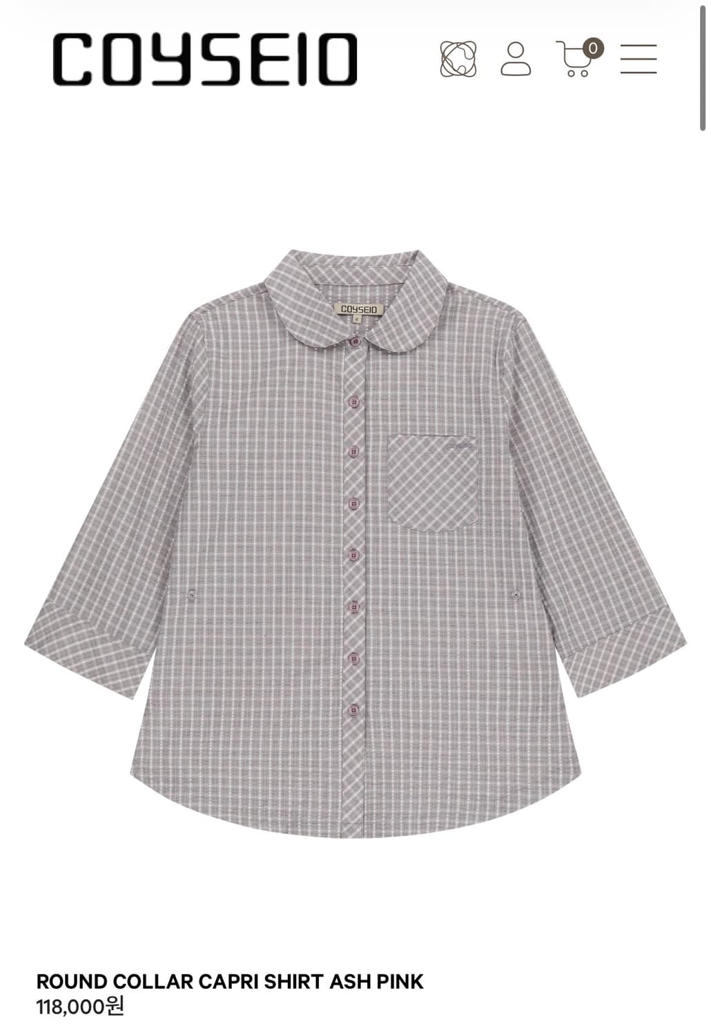 ROUND COLLAR CAPRI SHIRT ASH PINK ROUND  상품이미지1