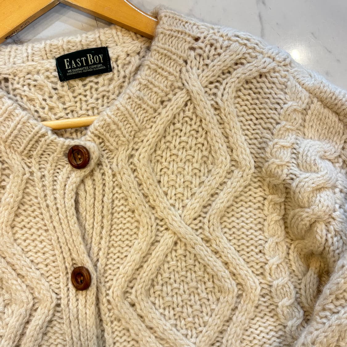 빈티지 모리 가디건 꽈배기 니트가디건 우드단추 아이보리 크림 상품이미지3
