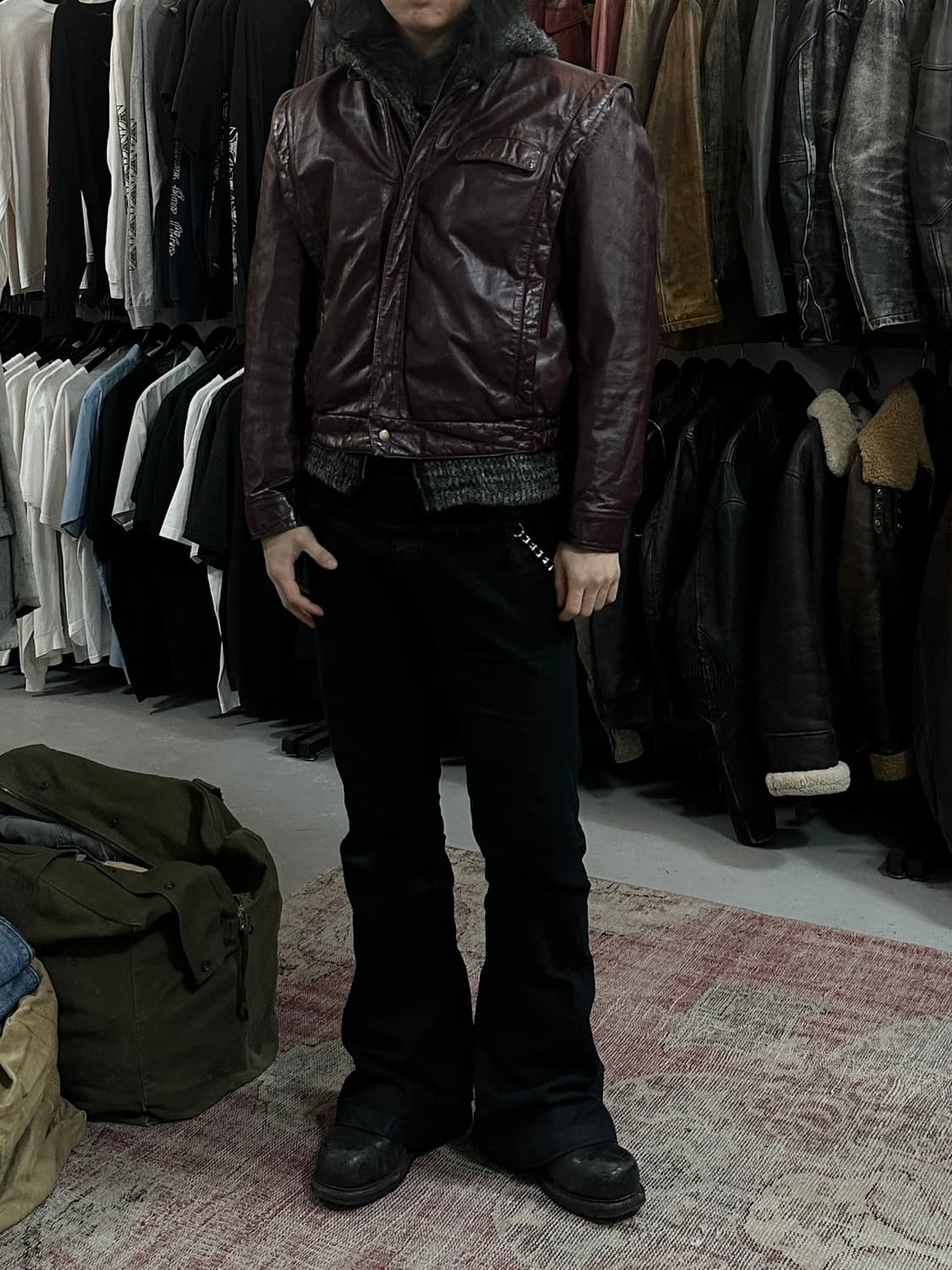 80's 빈티지 버건디 레더 크롭 자켓 빈티지 가죽자켓 상품이미지2