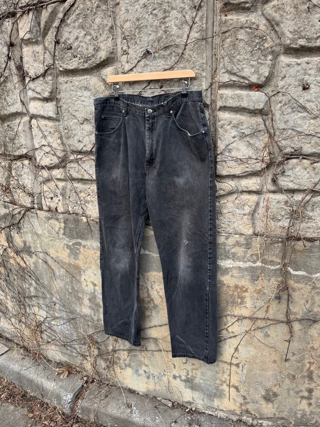90~00s 랭글러 빈티지 97601cb 블랙진 워싱 블랙 데님 팬츠 상품이미지3