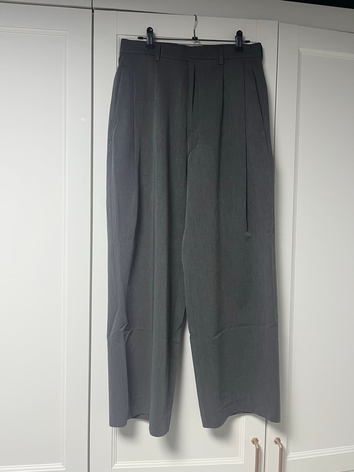 시그니처 더블턱 와이드 슬랙스 그레이 m 상품이미지2