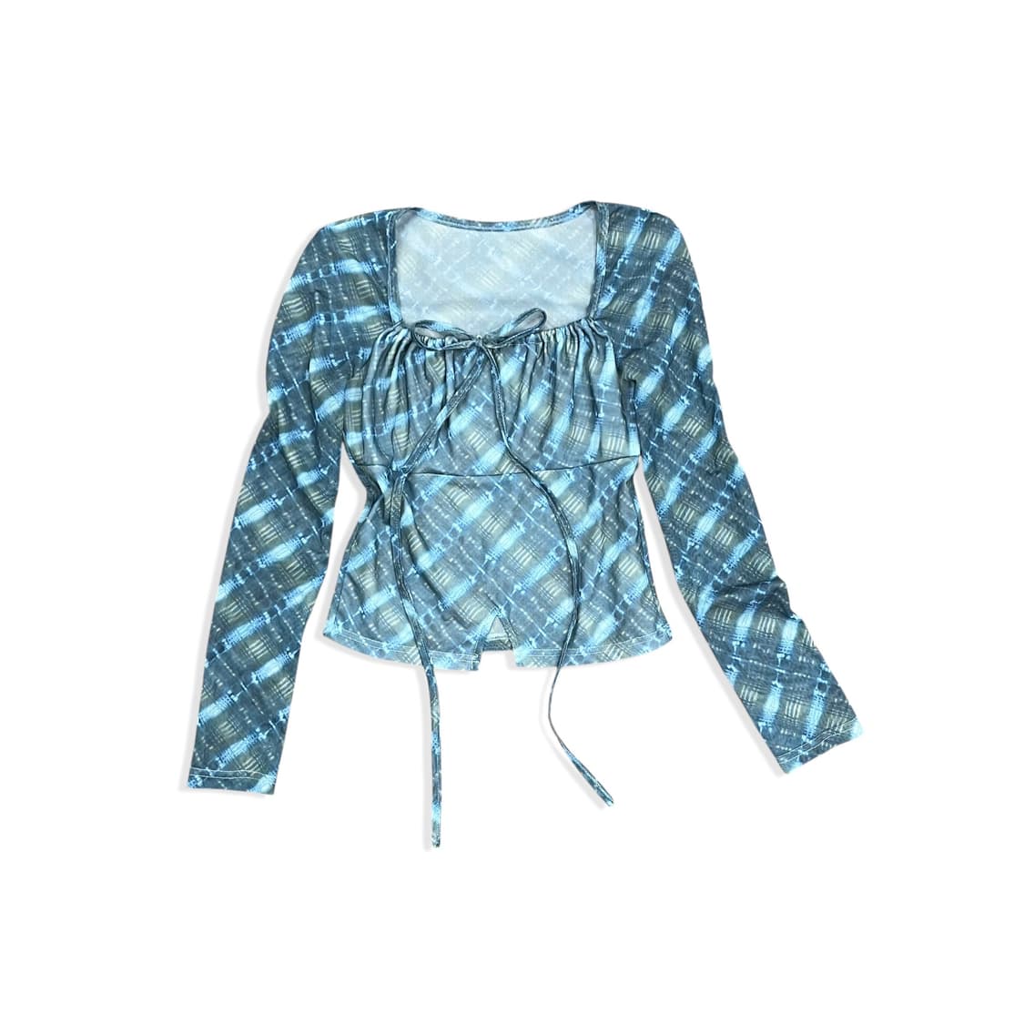 Square Neck Check See Through Top 상품이미지1