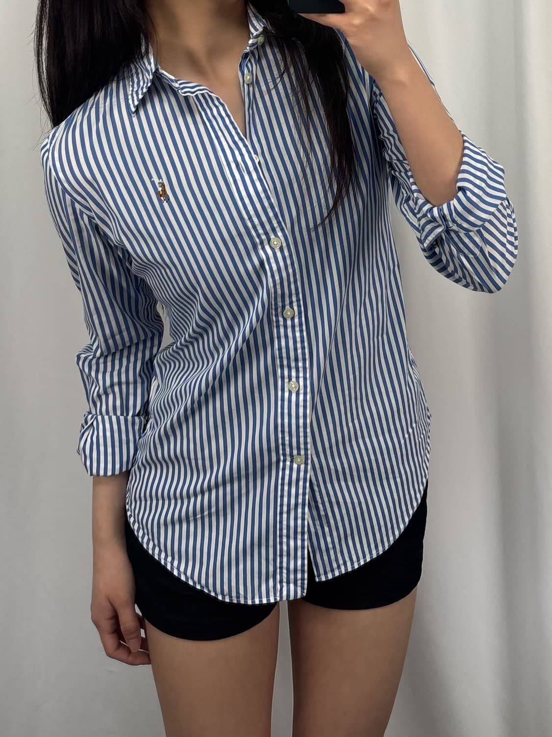 폴로 블루 스트라이프 슬림핏 셔츠 상품이미지1