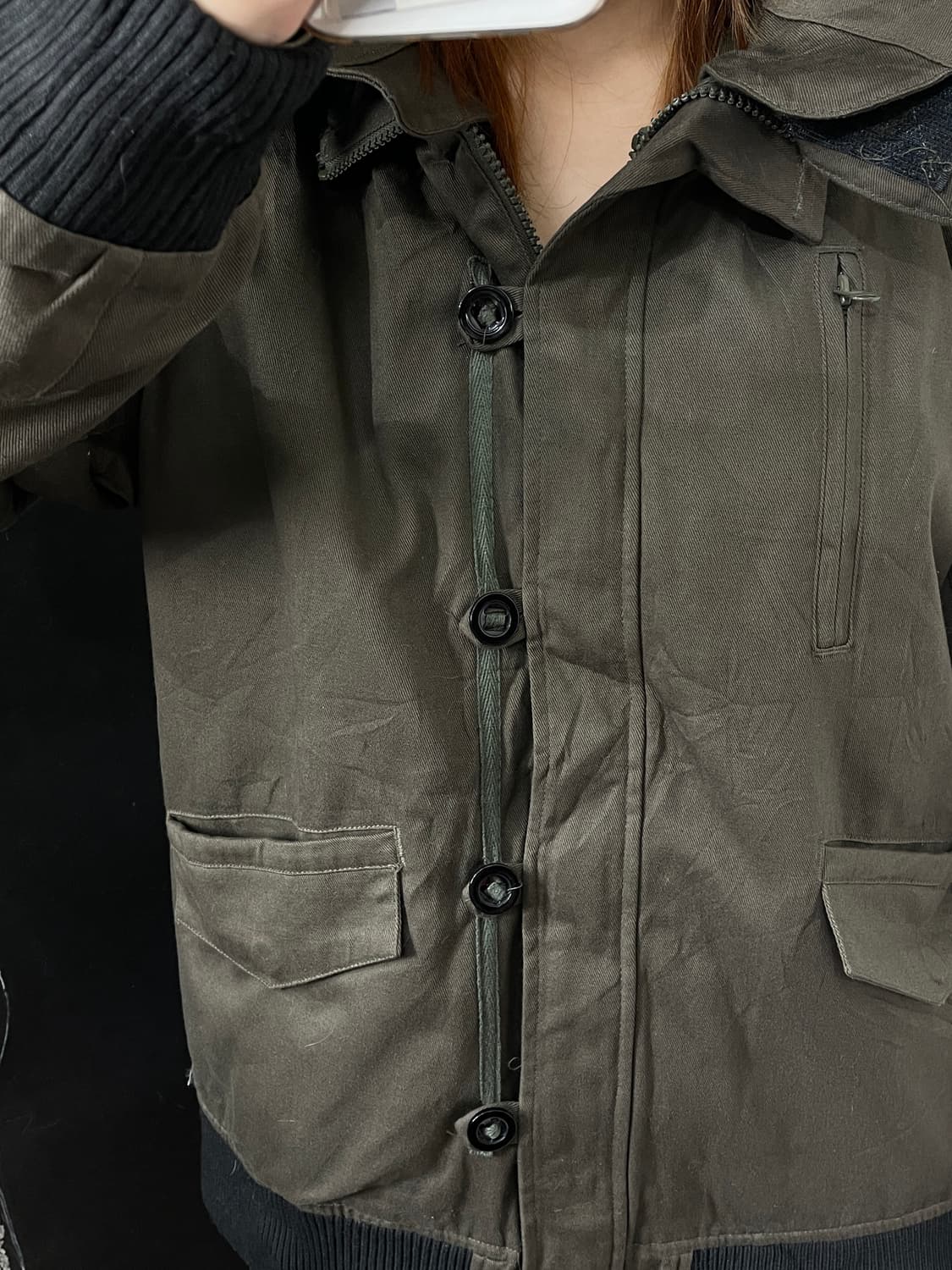 일본빈티지 울프죠 퍼 후드 자켓 점퍼 y2k 크롭 야상 M. 상품이미지3