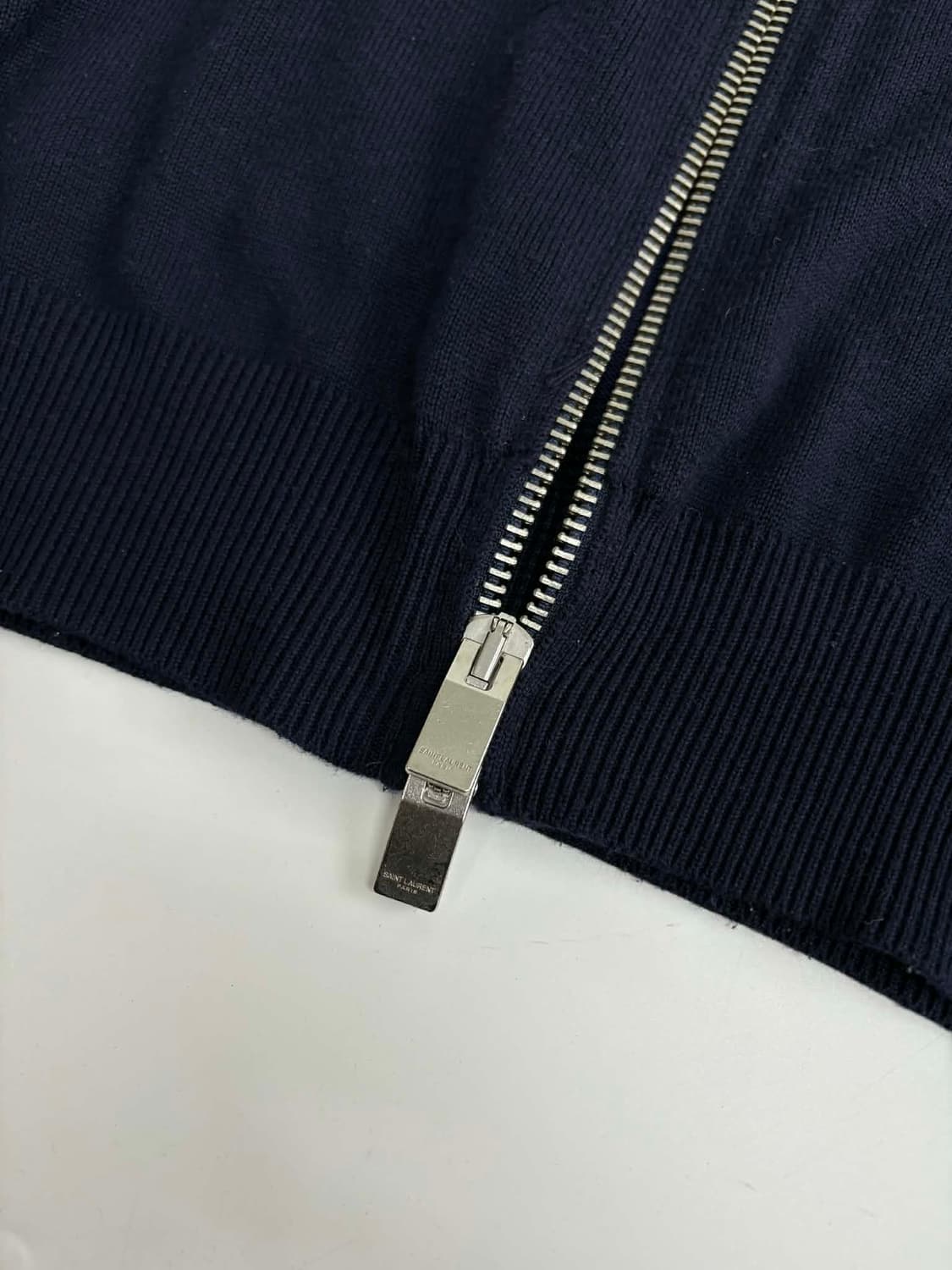 [XL] 생로랑 레더넥 울 니트 집업 자켓 상품이미지6