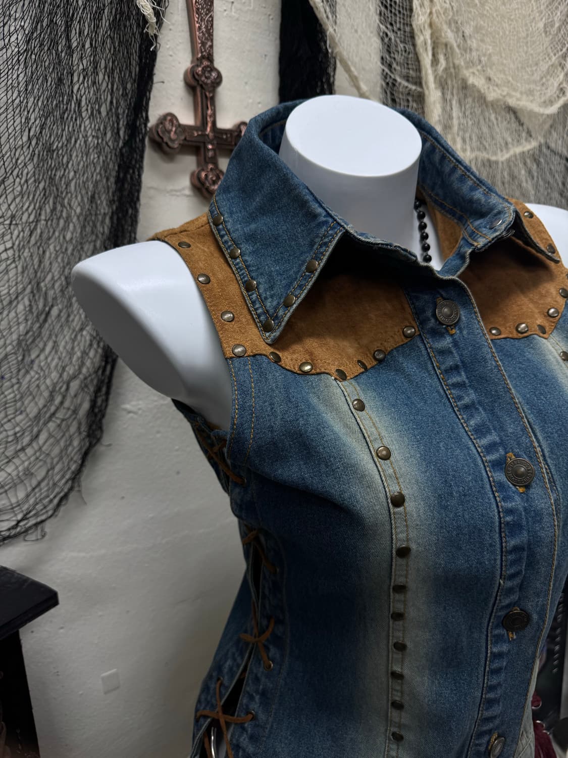 90s Swarm swede stud lace up western ves 상품이미지2