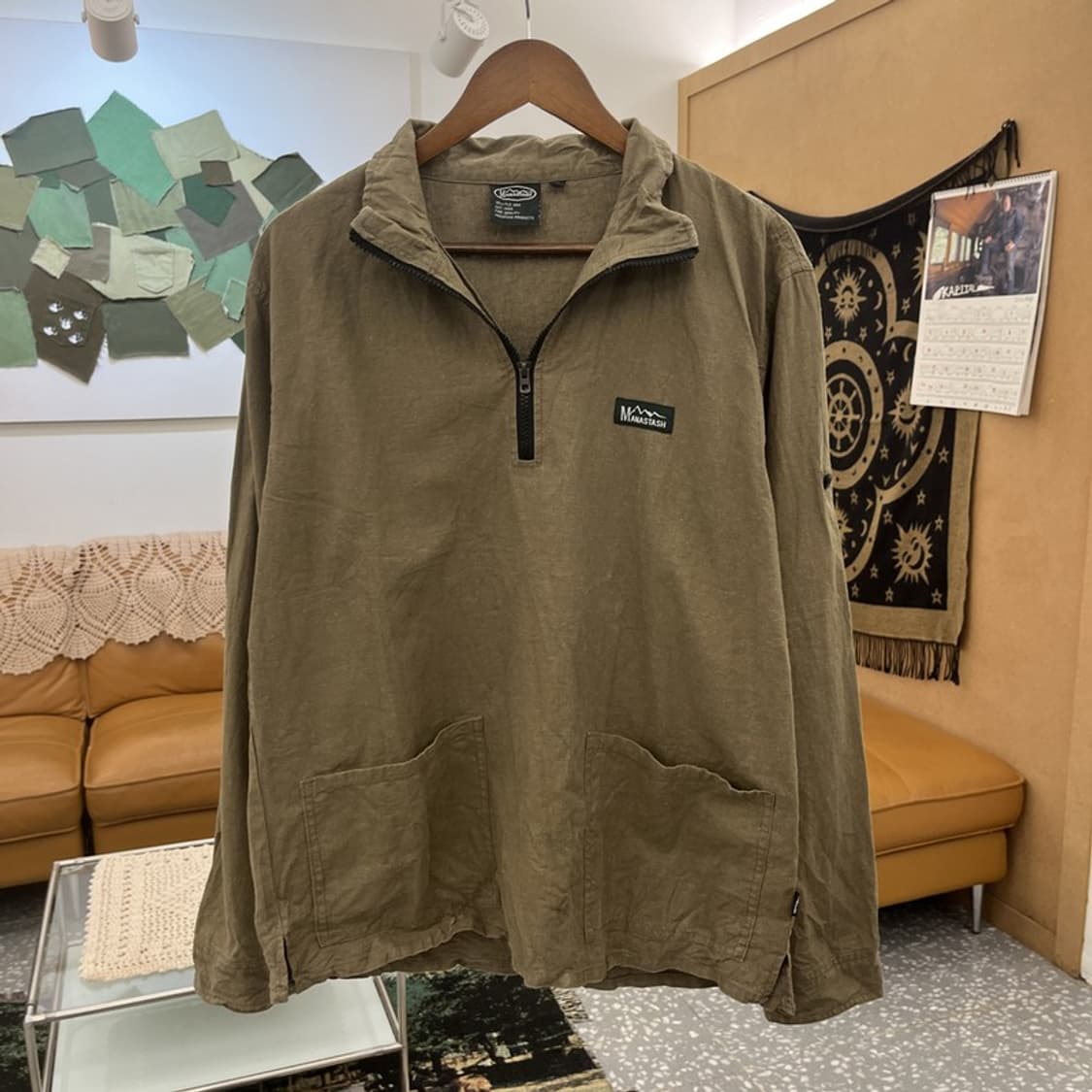 마나스타시 빈티지 캐주얼 브라운카키 포켓 반집업 셔츠 L C11948 상품이미지3