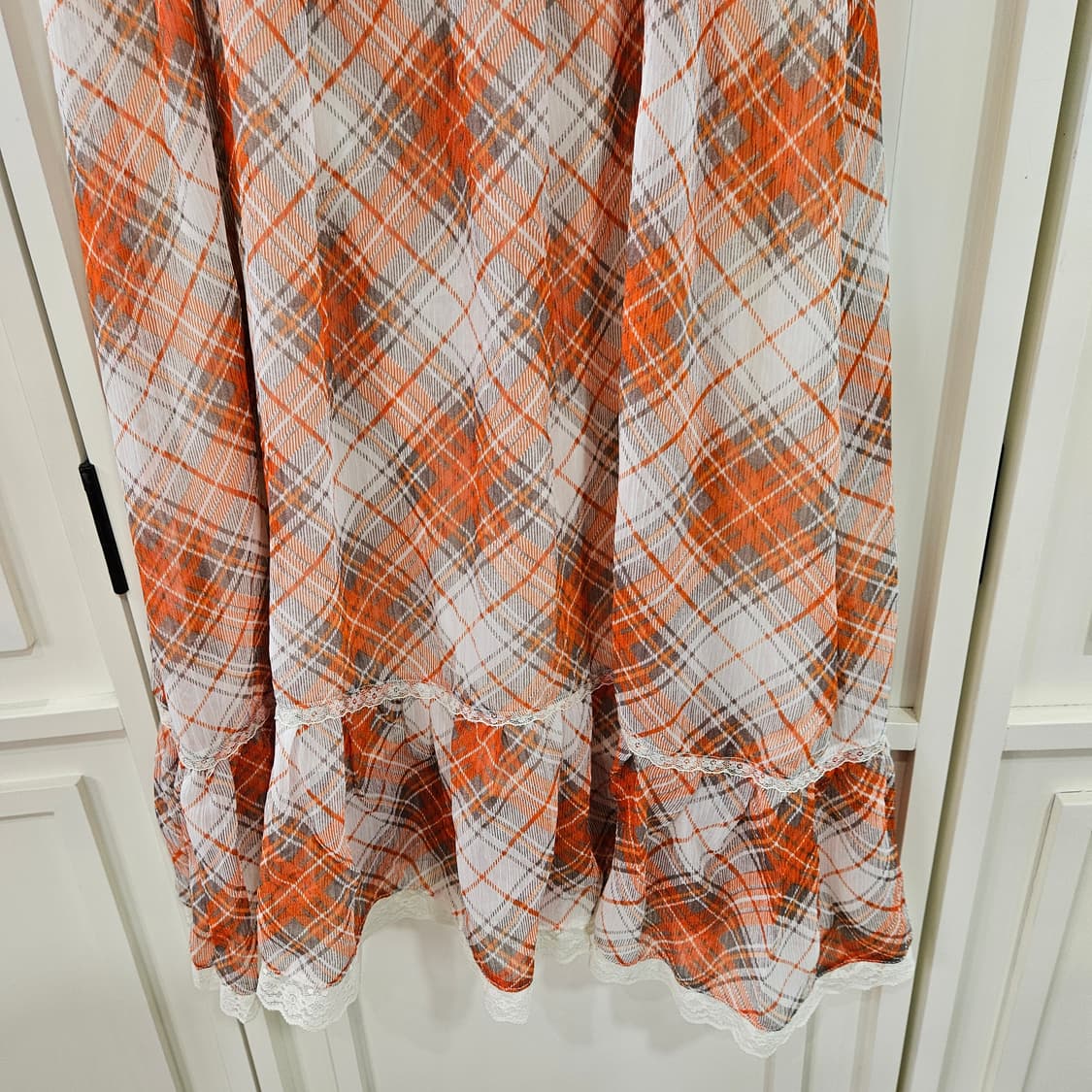 오렌지 체크 끈 캉캉 원피스 상품이미지5