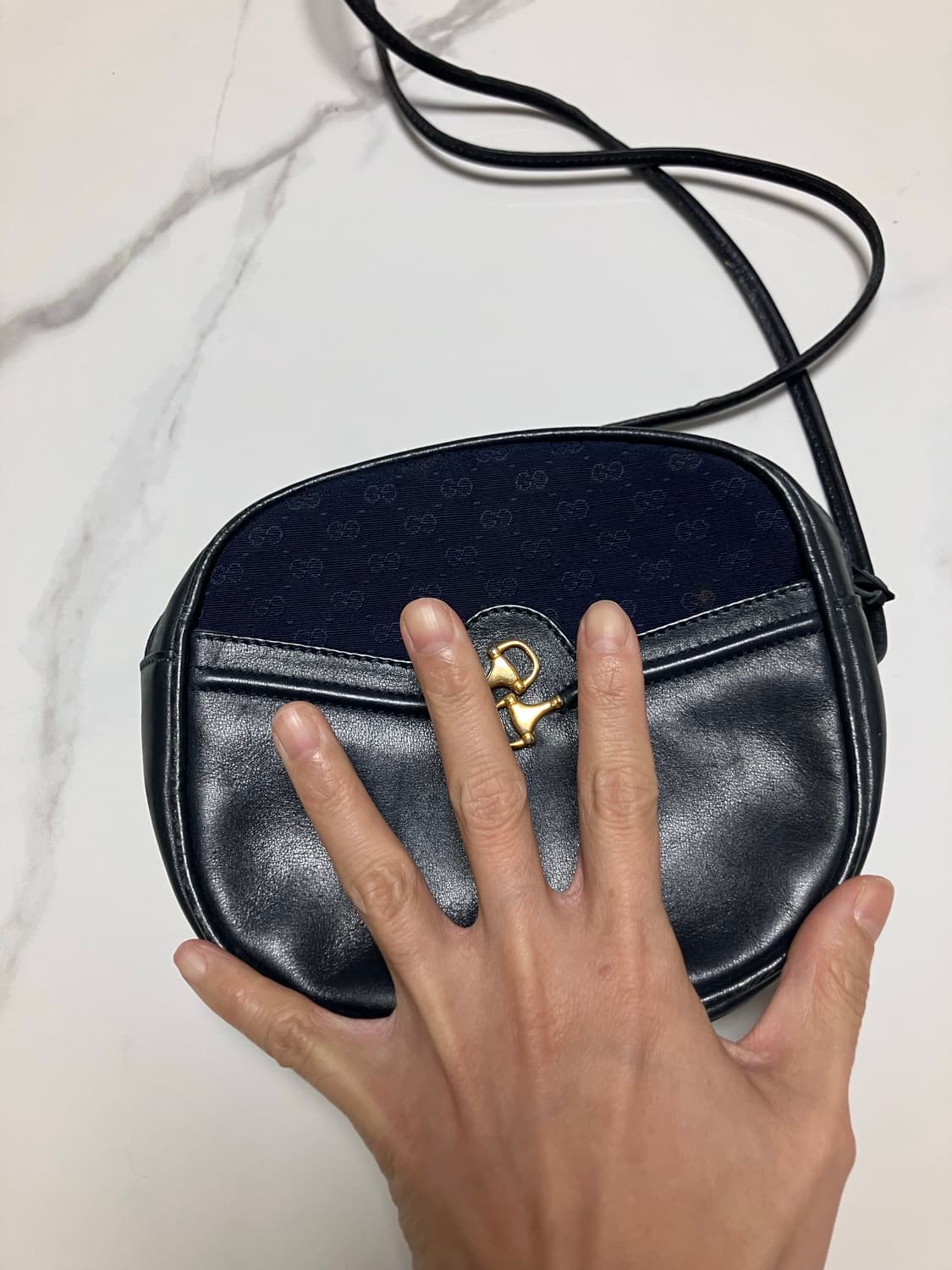 올드 구찌 빈티지 미니 탬버린백 네이비 크로스백 상품이미지4