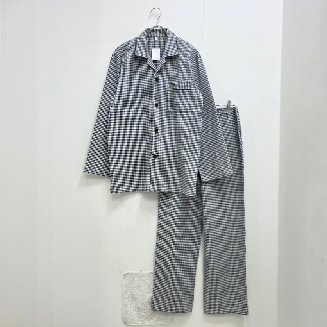 깅엄 체크 네이비 화이트 겨울 잠옷 파자마 세트 남녀공용 상품이미지1