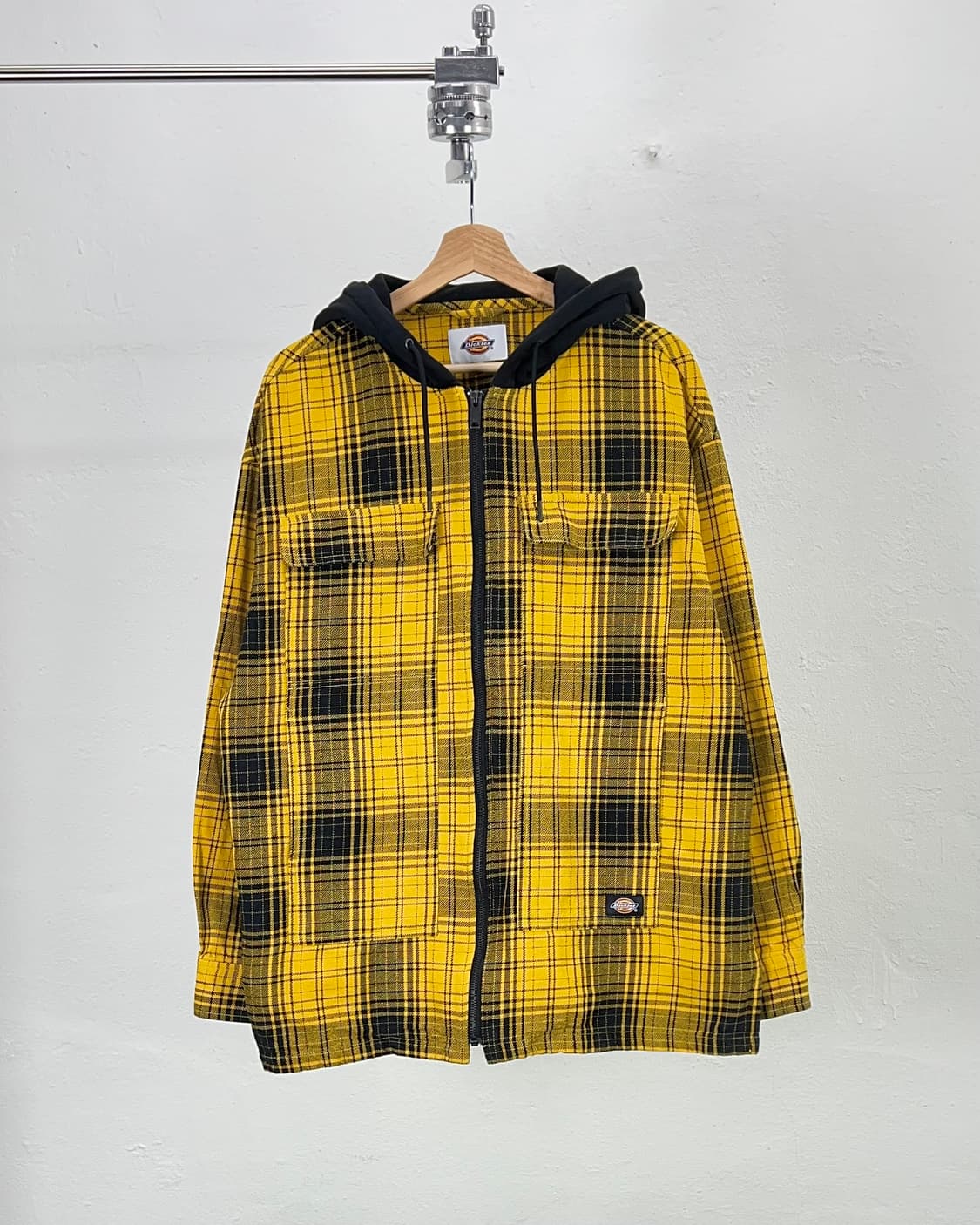 디키즈 블랙 옐로우 플란넬 롱 슬리브 후디 더블 포켓 셔츠 자켓 상품이미지1