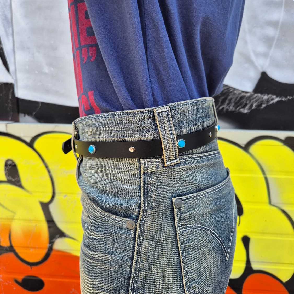 Levi's) 00s 리바이스 터키석 스터드 레더 벨트 상품이미지8