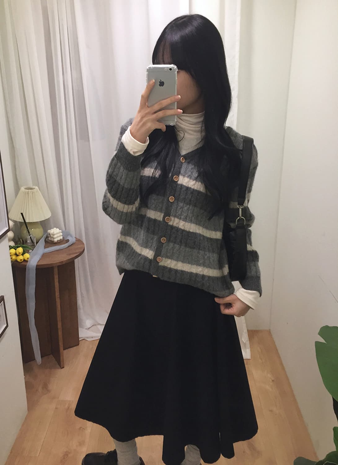 여성 빈티지 스트라이프 버튼 가디건 100 상품이미지2