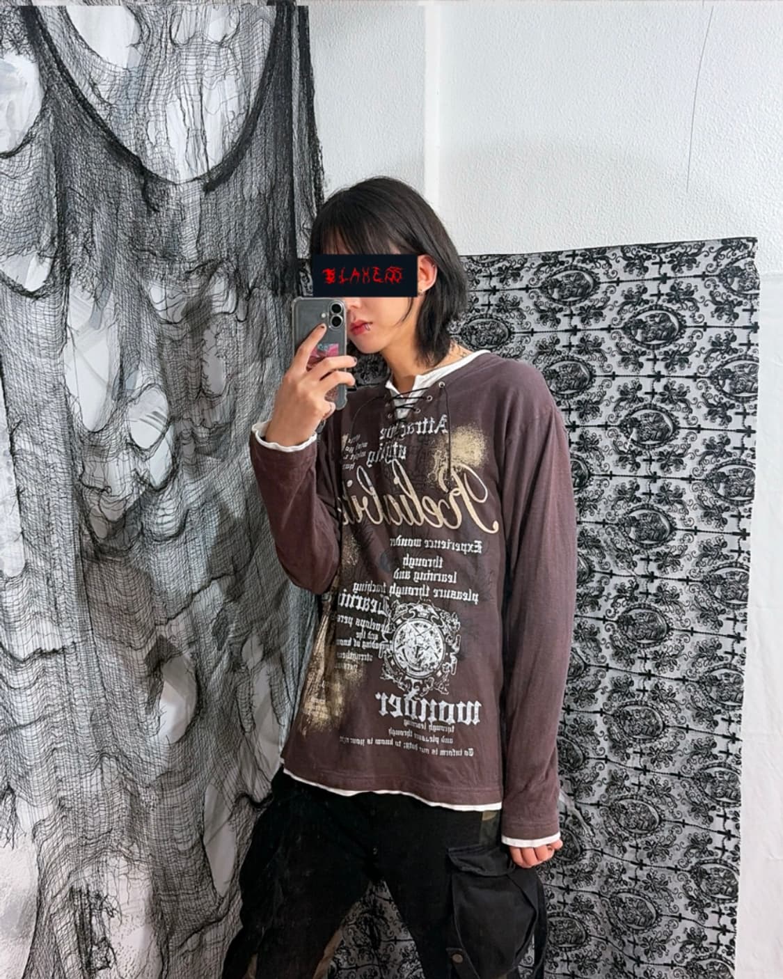 Y2K punk eyelet Layered sleeve(unisex) 상품이미지4