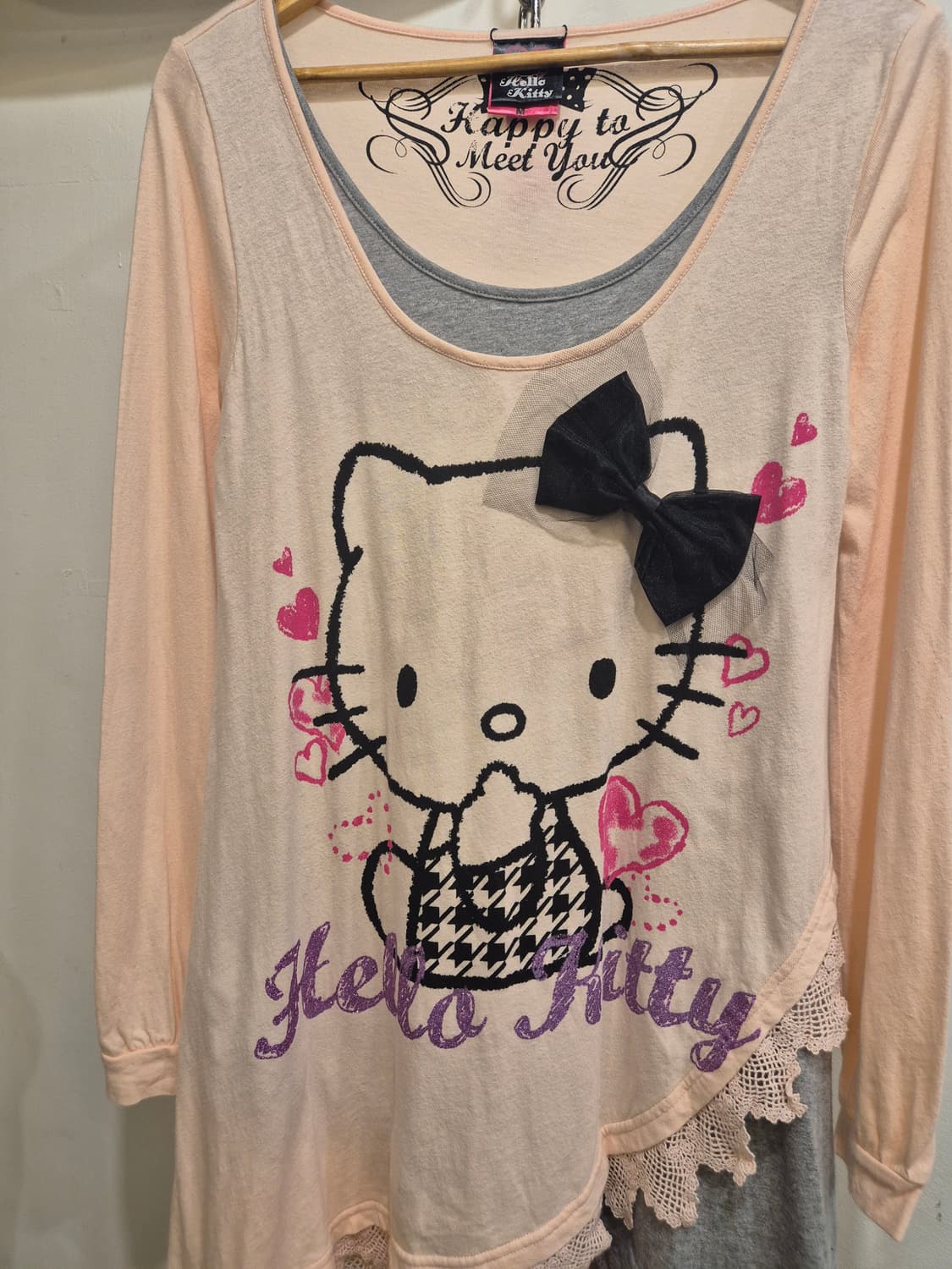 hello kitty 헬로키티 리본 그레이 레이어드 핑크 원피스 러블리 상품이미지3