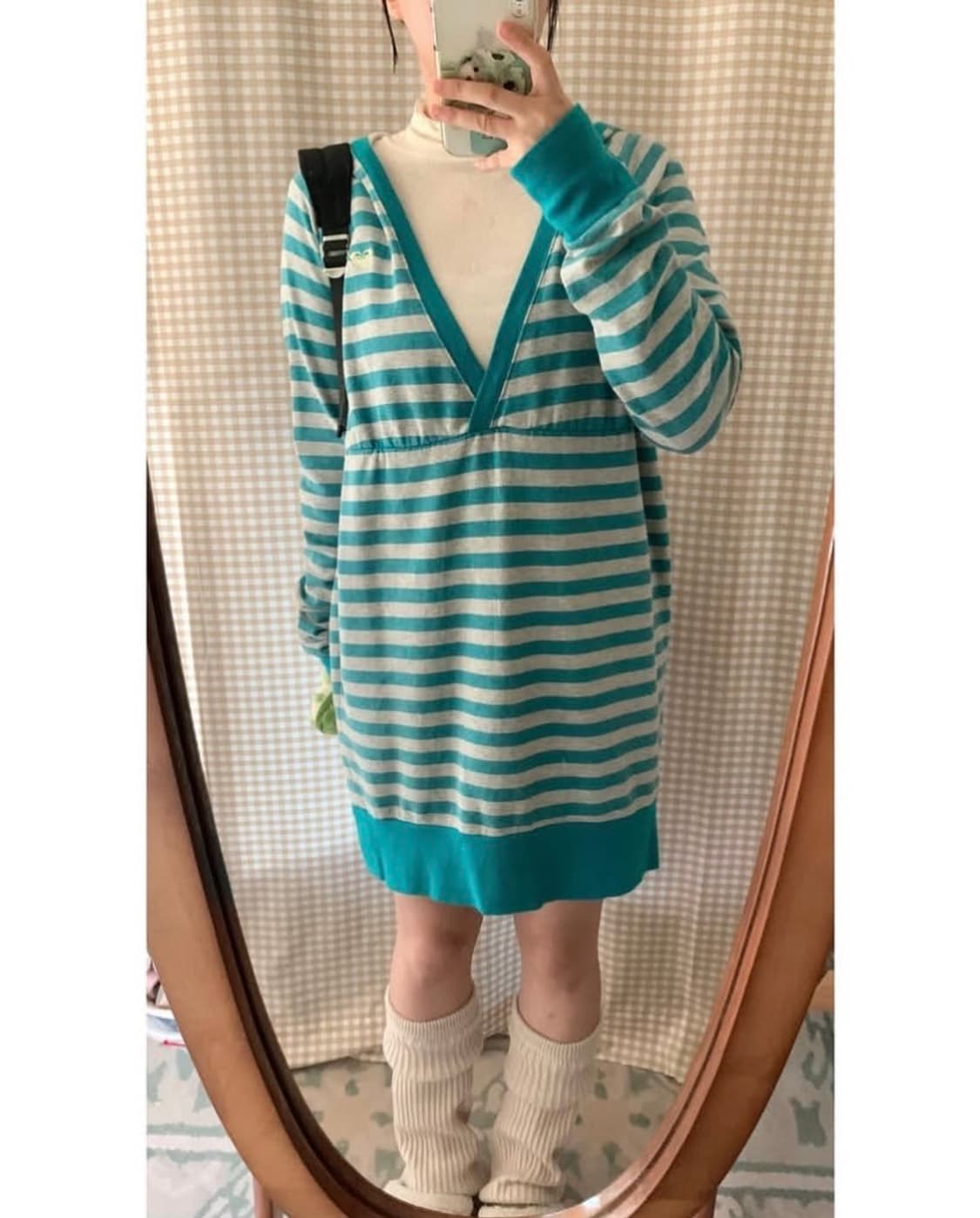 하구미 기모 스트라이프 후드 원피스 상품이미지3