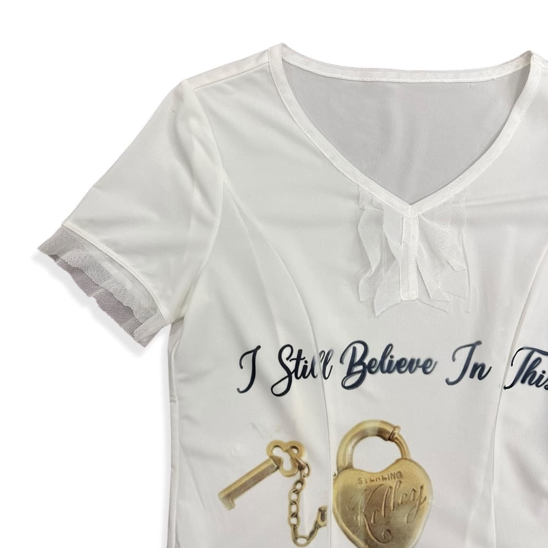 Padlock Printing Seethrough Girlish Top 상품이미지2