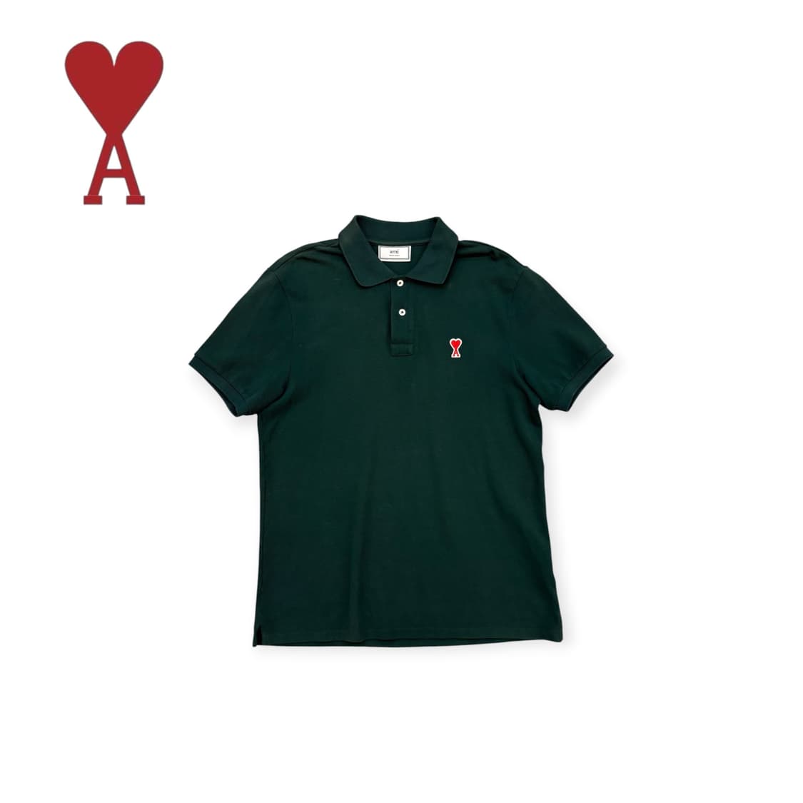 AMI 스몰 하트자수 카라 반팔티 그린 상품이미지1