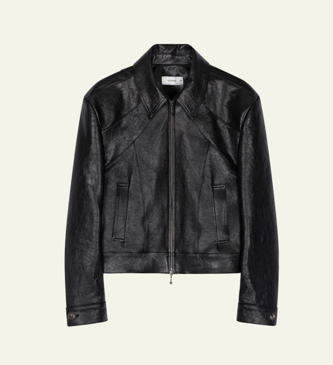 웨이비니스 프레임 크롭 레더 자켓 블랙 상품이미지1