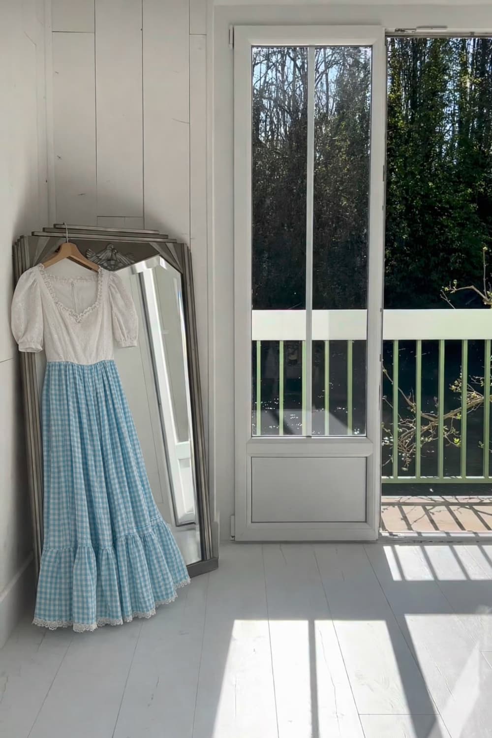 70s Prairie Dress 블루킹엄체크 빈티지 드레스 상품이미지5